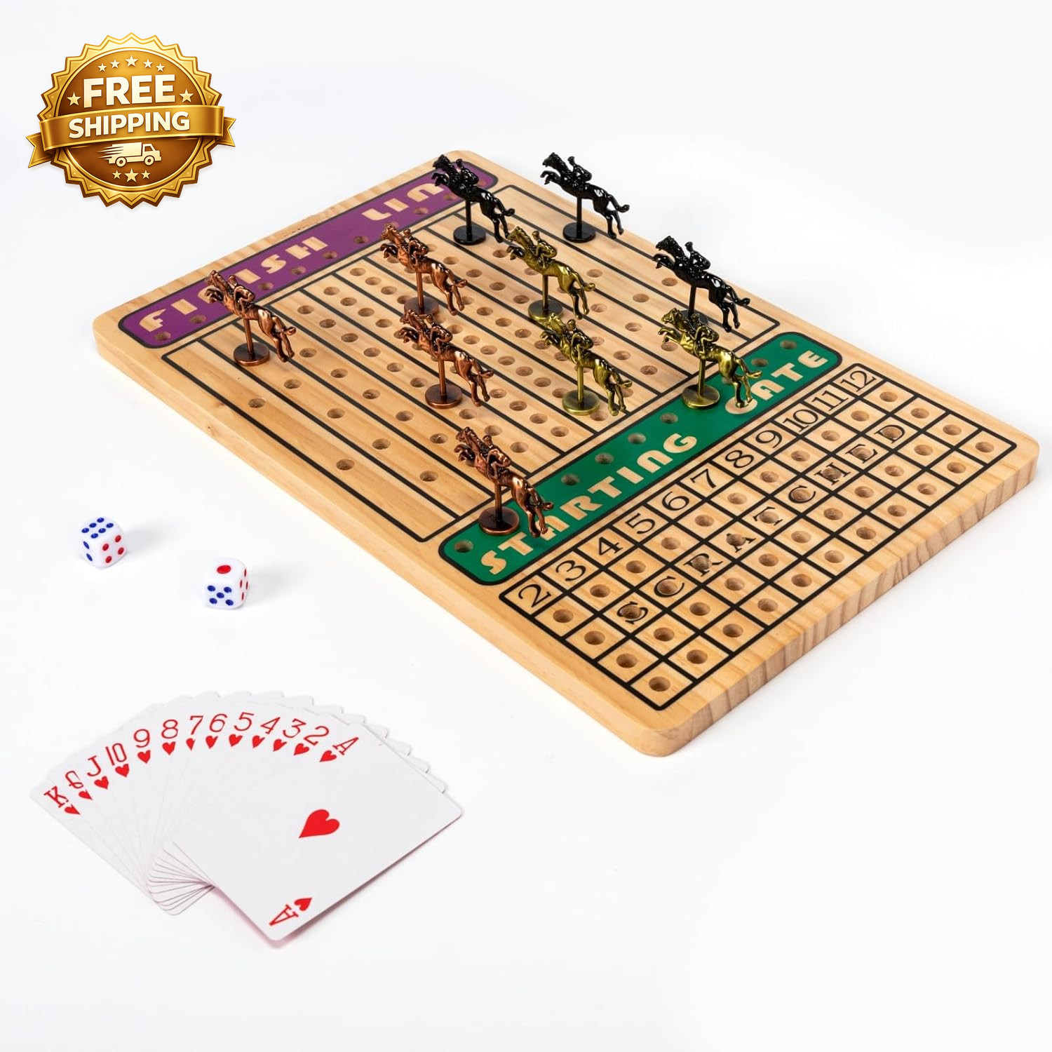 Horse Race Board Game with Luxury Metal Horses 4 Dice 2 Card Boxes and Thickened