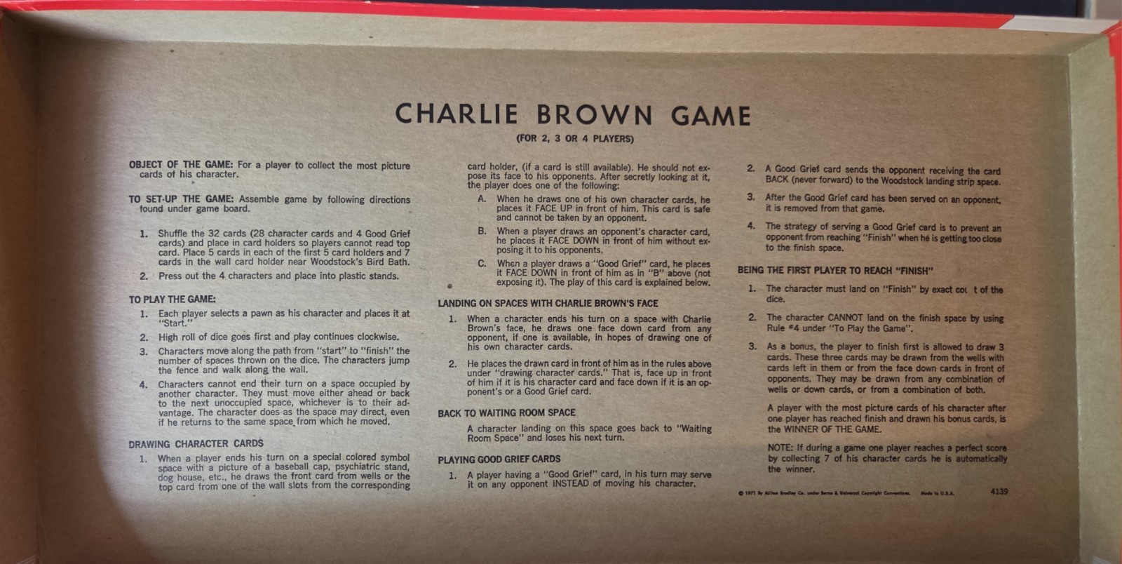 “GOOD OL CHARLIE BROWN” BOARD GAME Vintage MB 1971 100% COMPLETE PEANUTS SNOOPY