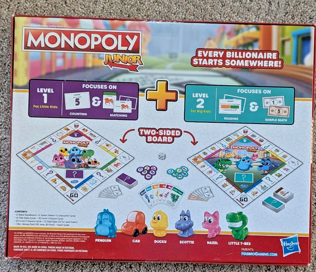 Monopoly Junior Board Game, 2-Sided Gameboard, 2 Games in 1, Monopoly By Hasbro