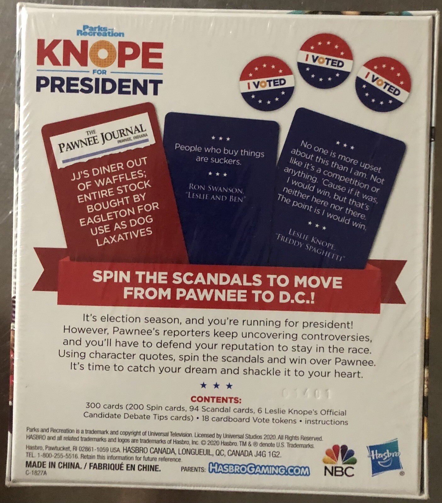 PARKS and RECREATION Knope For President Party Card Game Hasbro SEALED NEW