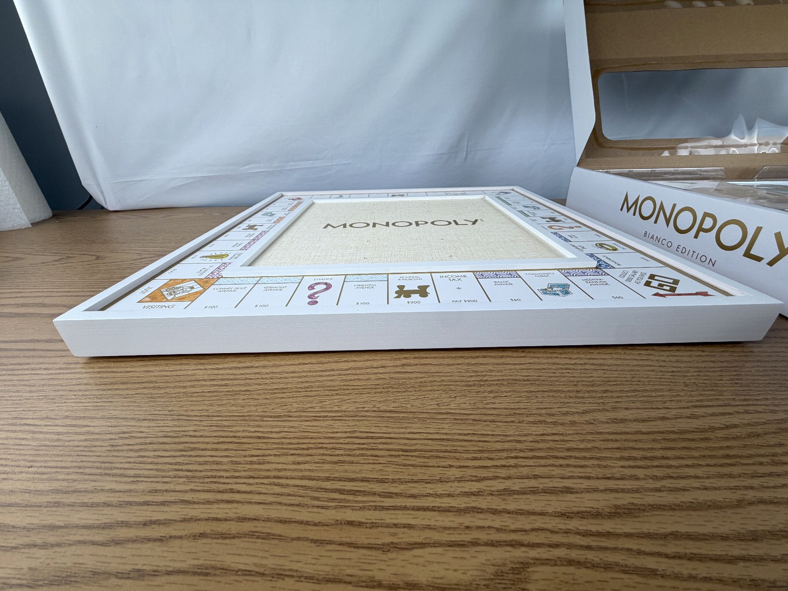 WS Game Co Monopoly Bianco Edition with Foil-Stamped Wood Game Board Open Box