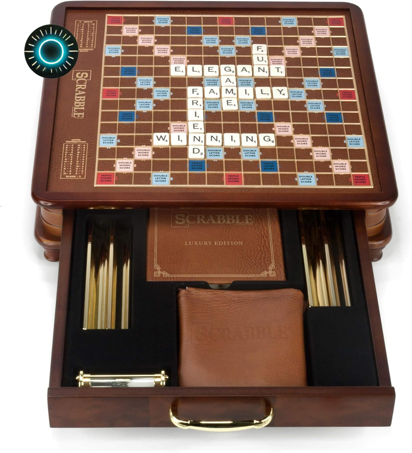 Scrabble Luxury Edition with Rotating Wooden Game Board 100 faux ivory SCRABBLE