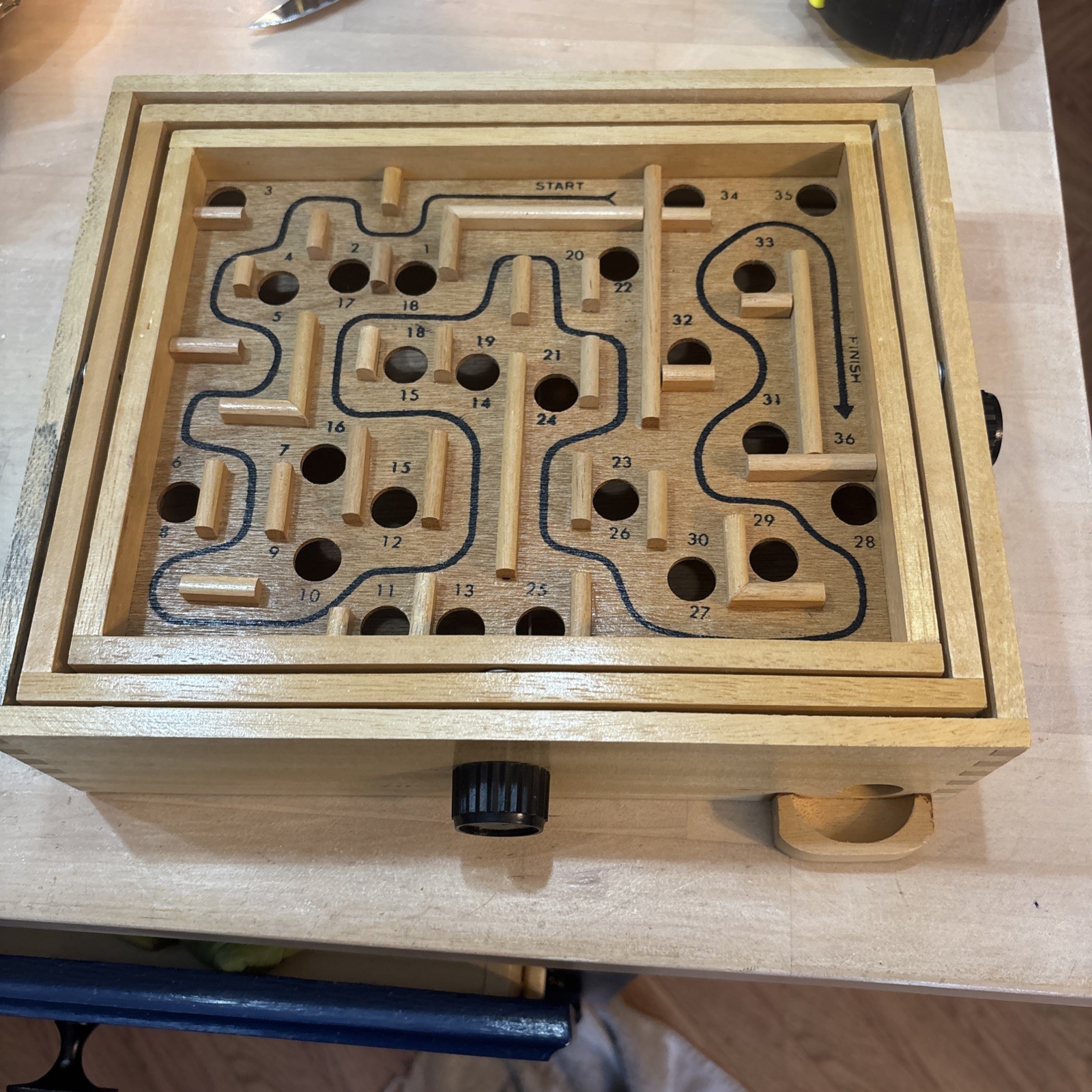 Vtg 80s Labyrinth Wooden Steel Ball Marble Tilting Maze Puzzle Game Roll-A-Maze