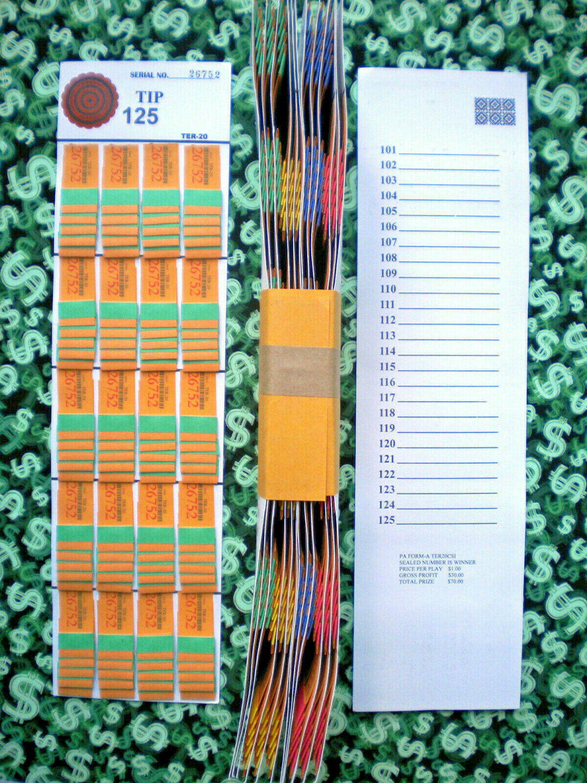 ( 1 Each ) 100 TER-20 REGULAR “NOT Sure” TIP BOARD {101-125} Pull Tab Jar Ticket