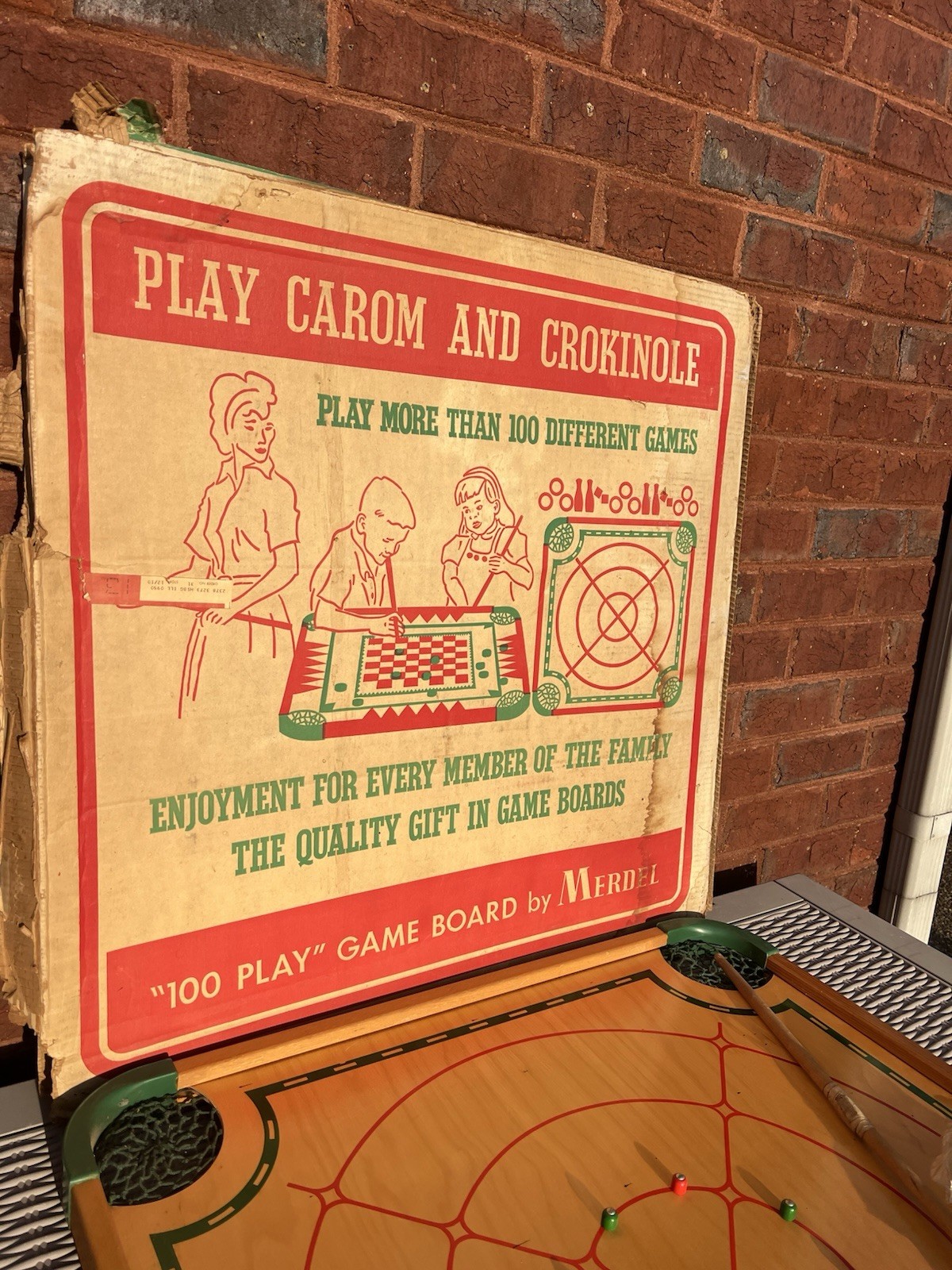 Vintage Merdel 28″ Carom Crokinole Game Board Double Sided Box Full Size READ