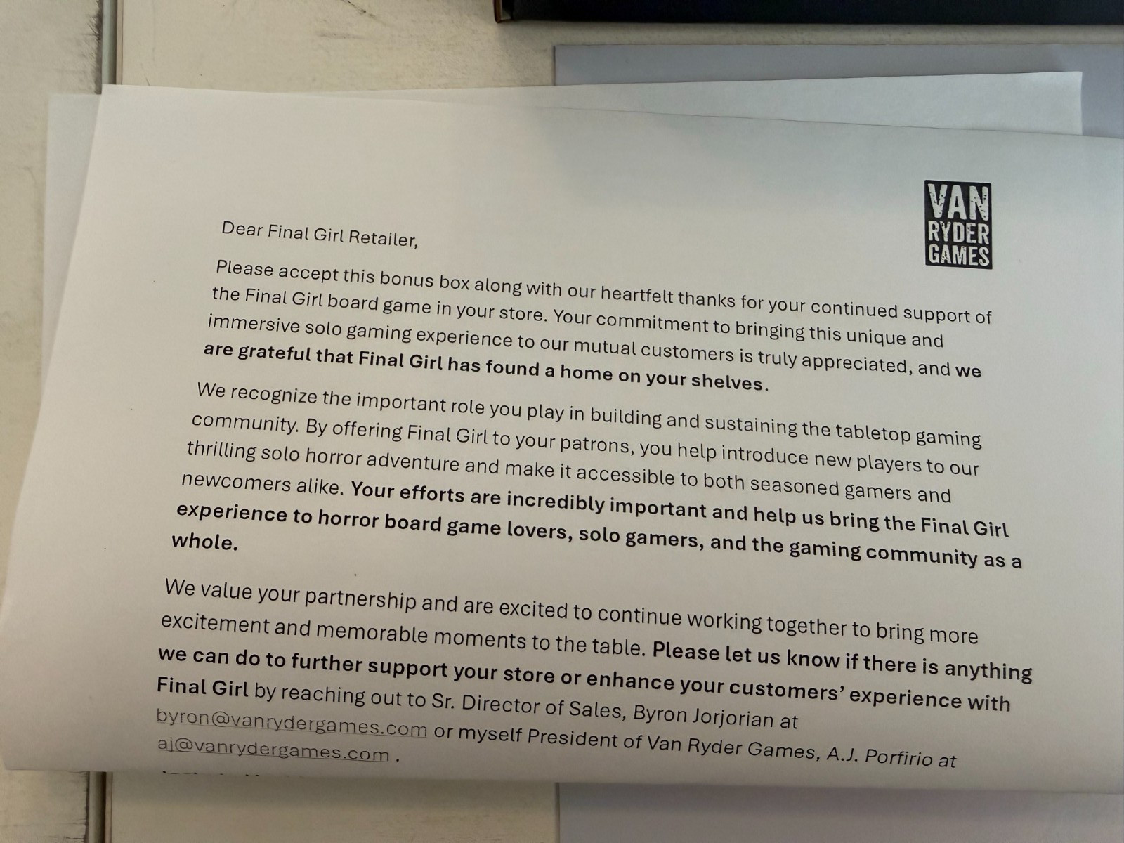 Van Ryder Games Final Girl Retailer Promo Box