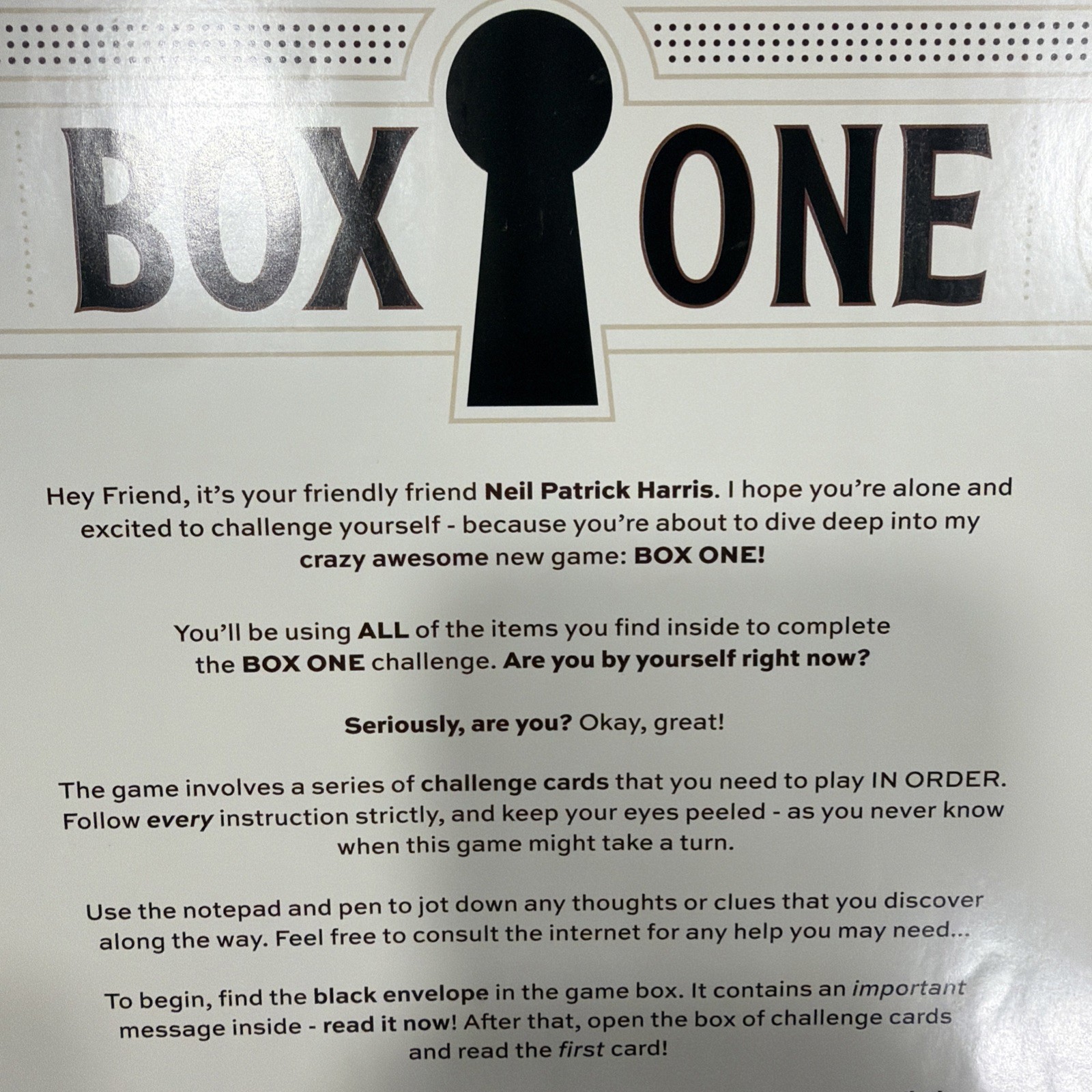 Box One Neil Patrick Harris Solo Puzzle Challenge Strategy Complete Theory11
