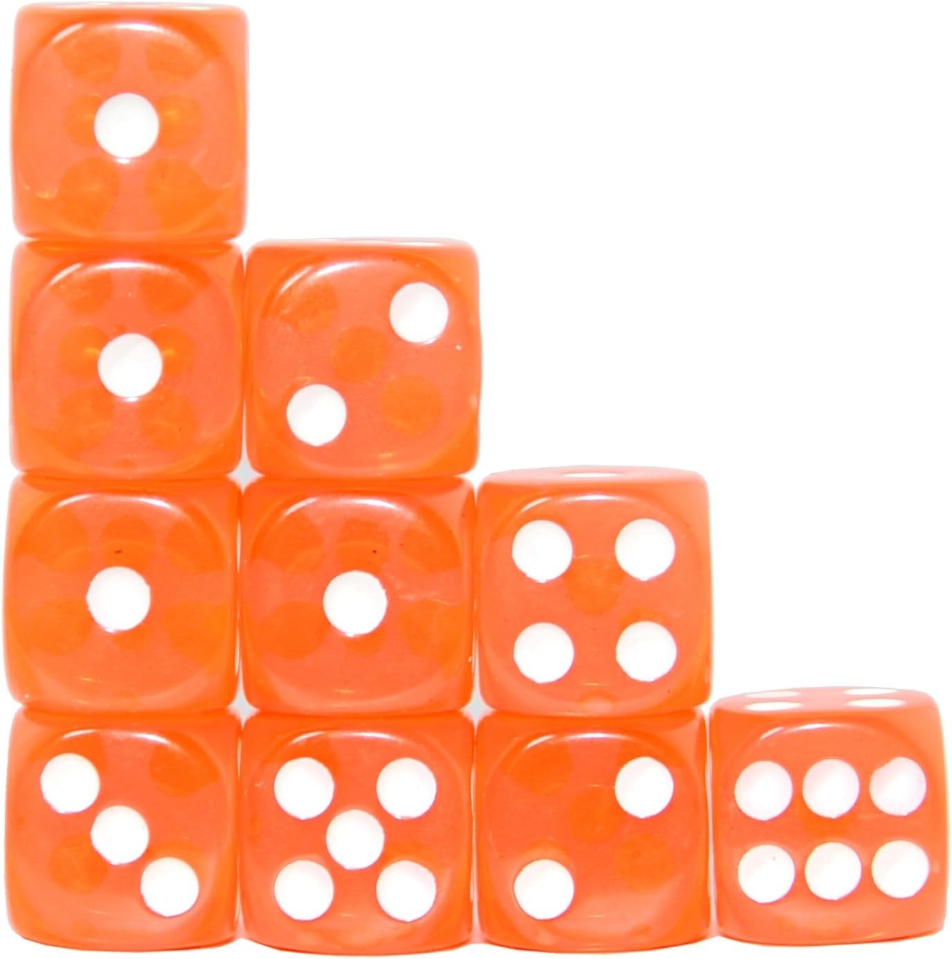 10-Pack 16mm Transparent D6 Dice in Orange – Perfect for Tabletop Gaming