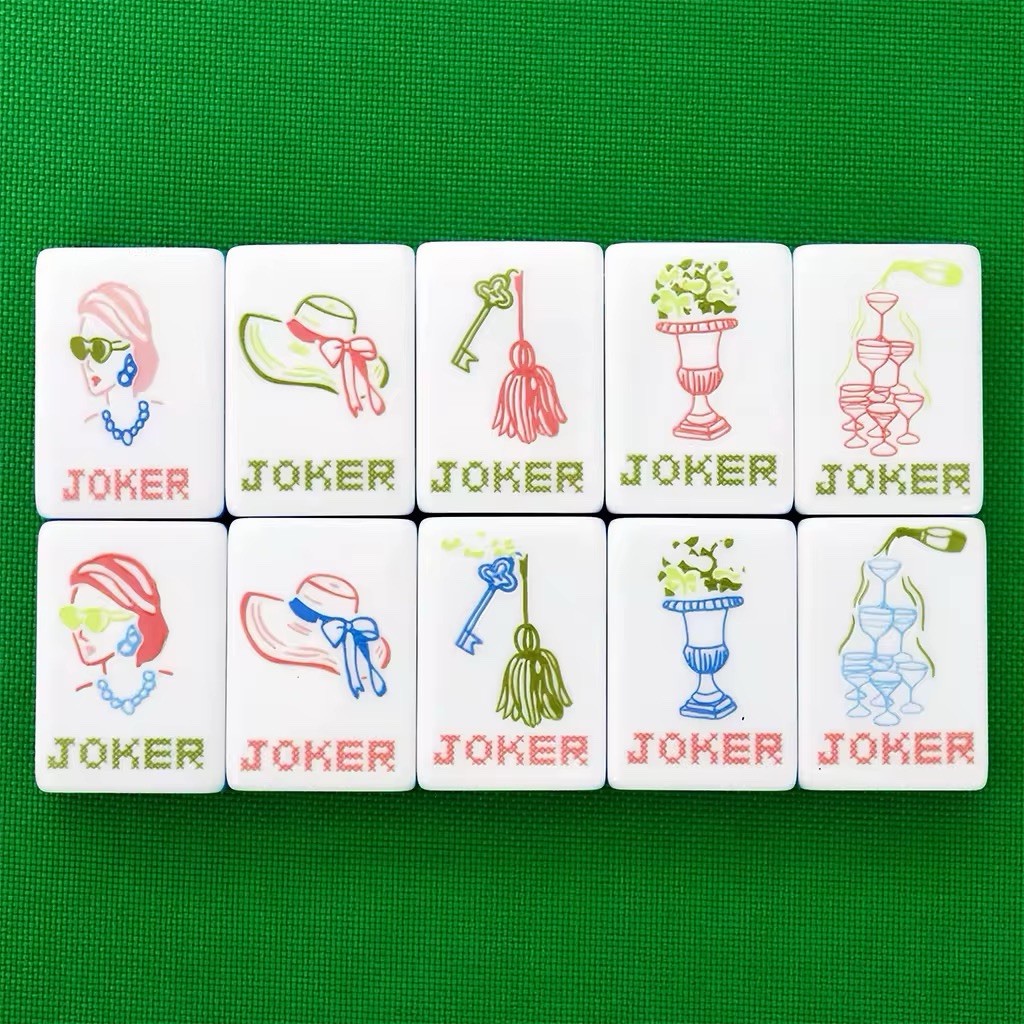 Designer Inspired American Mahjong Set | White Acrylic Tiles + Matching Mat
