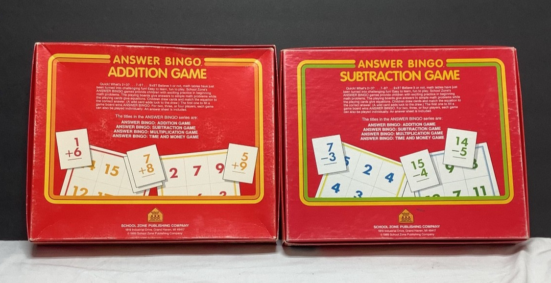 Vintage 1998 Answer Bingo Addition and Subtraction Games by School Zone Ages 5+