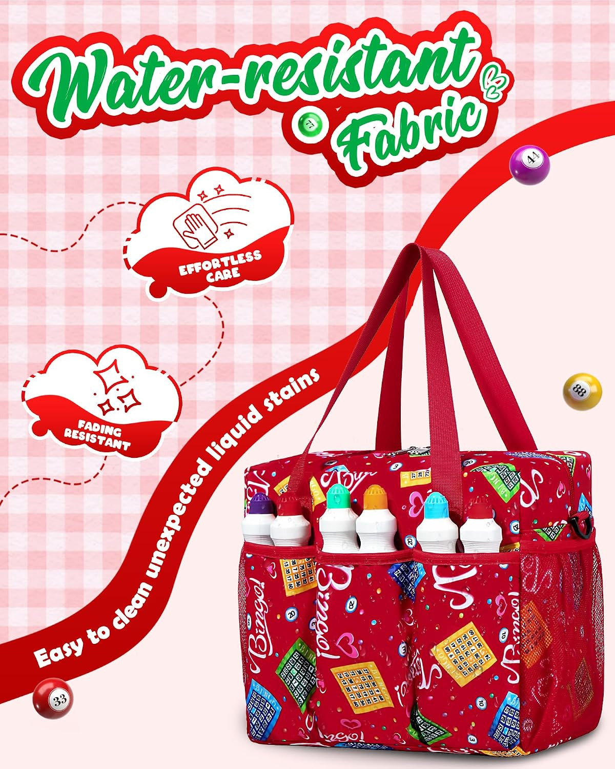 Bingo Bag with Pockets for Daubers Dabbers Dobbers Dotters Casino Bingo Game Acc