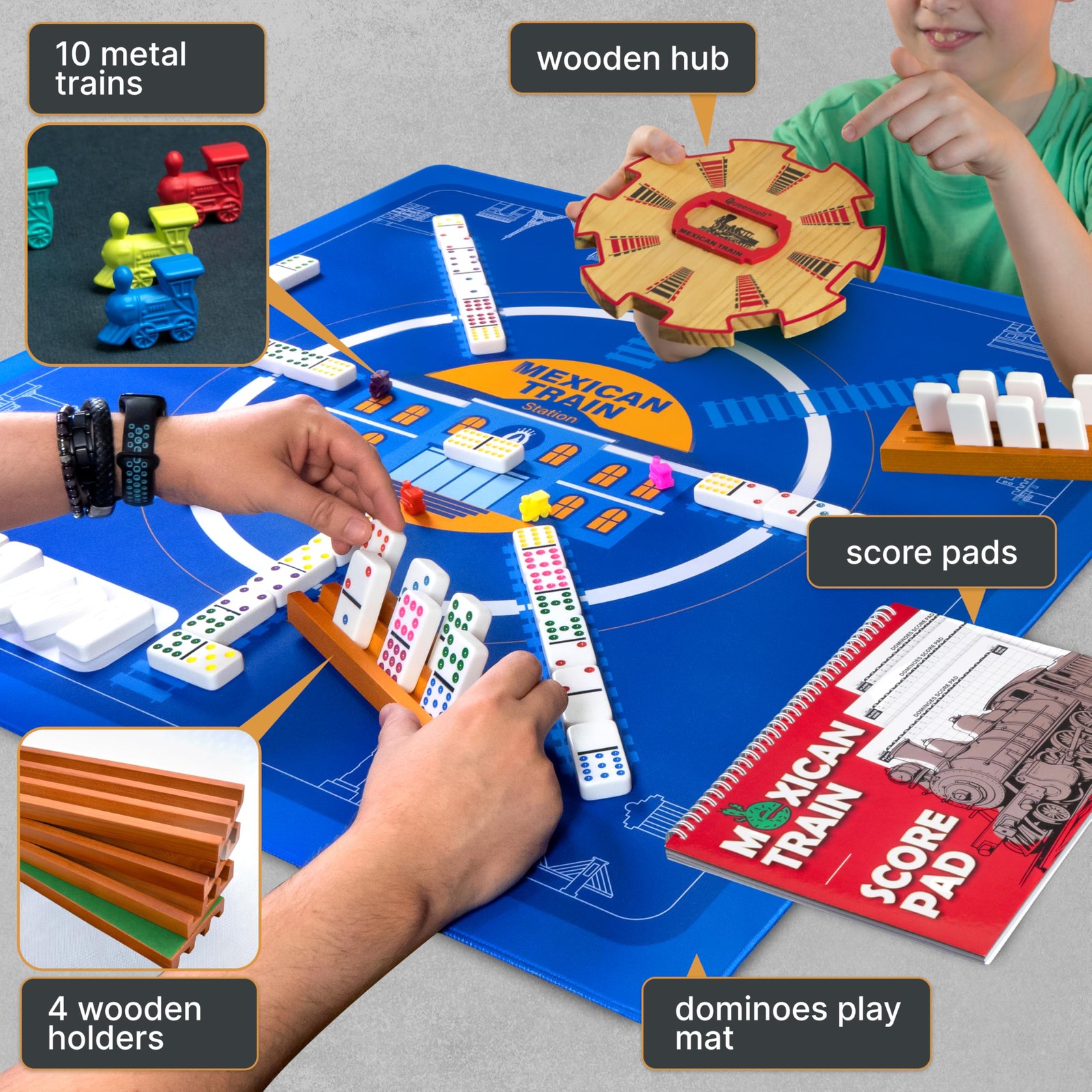Mexican Train Dominoes Set with Numbers – Double 18 Dominos Set for Adults an…