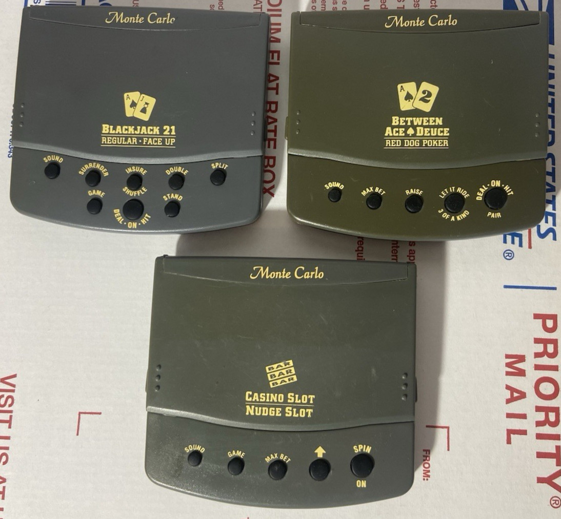 Lot of 3 Radica Monte Carlo Acey Deucy Poker, Blackjack & Casino Slot – All Work