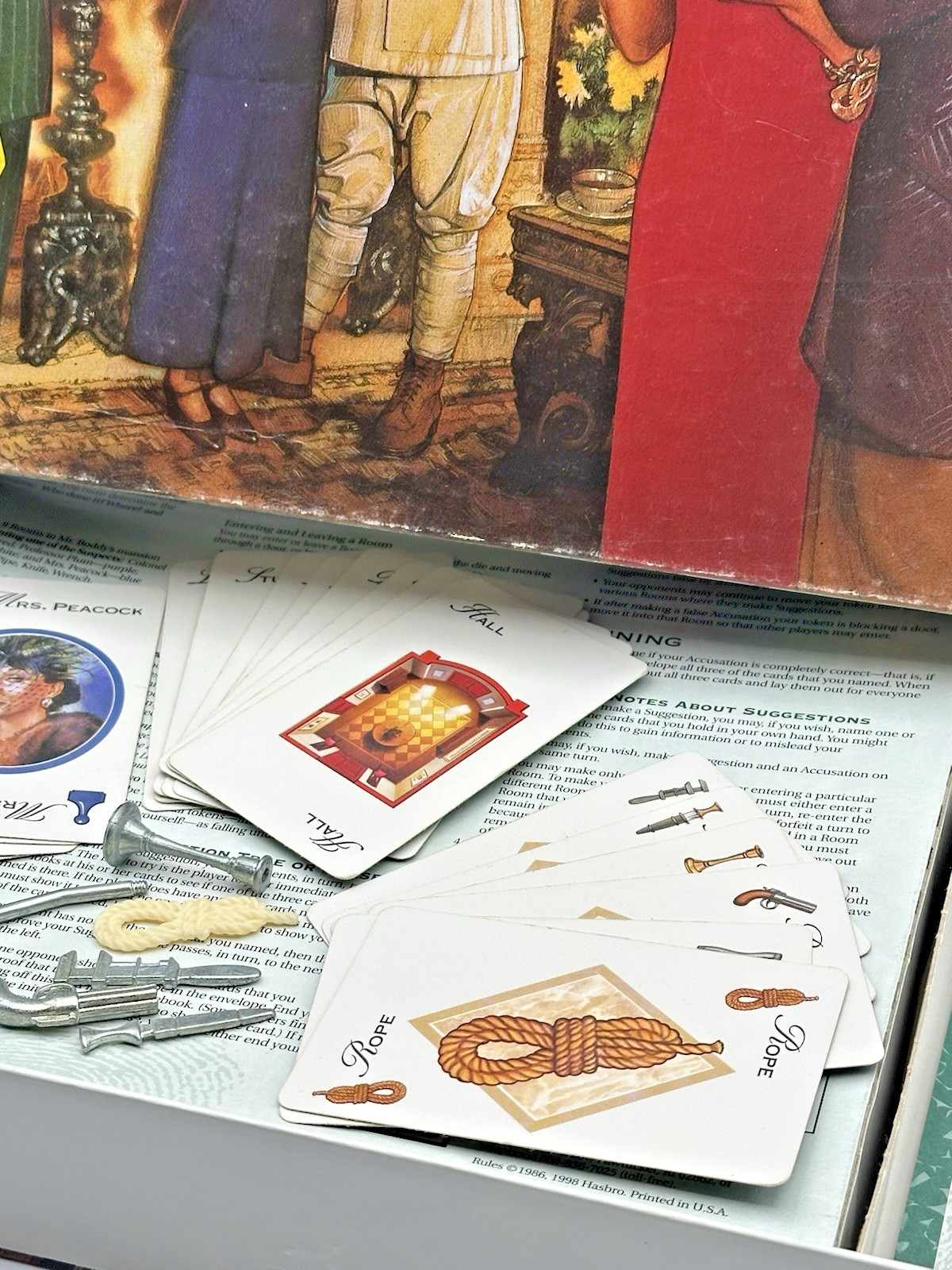 VTG 1998 CLUE Board Game Parker Brothers Hasbro 100% Case Cards Board PARTS