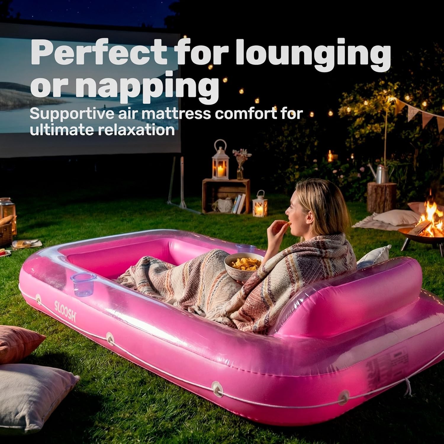 Pool Float Lounger 70 x 46 Inflatable Tanning Bed Large Pink SLOOSH Floats Adult
