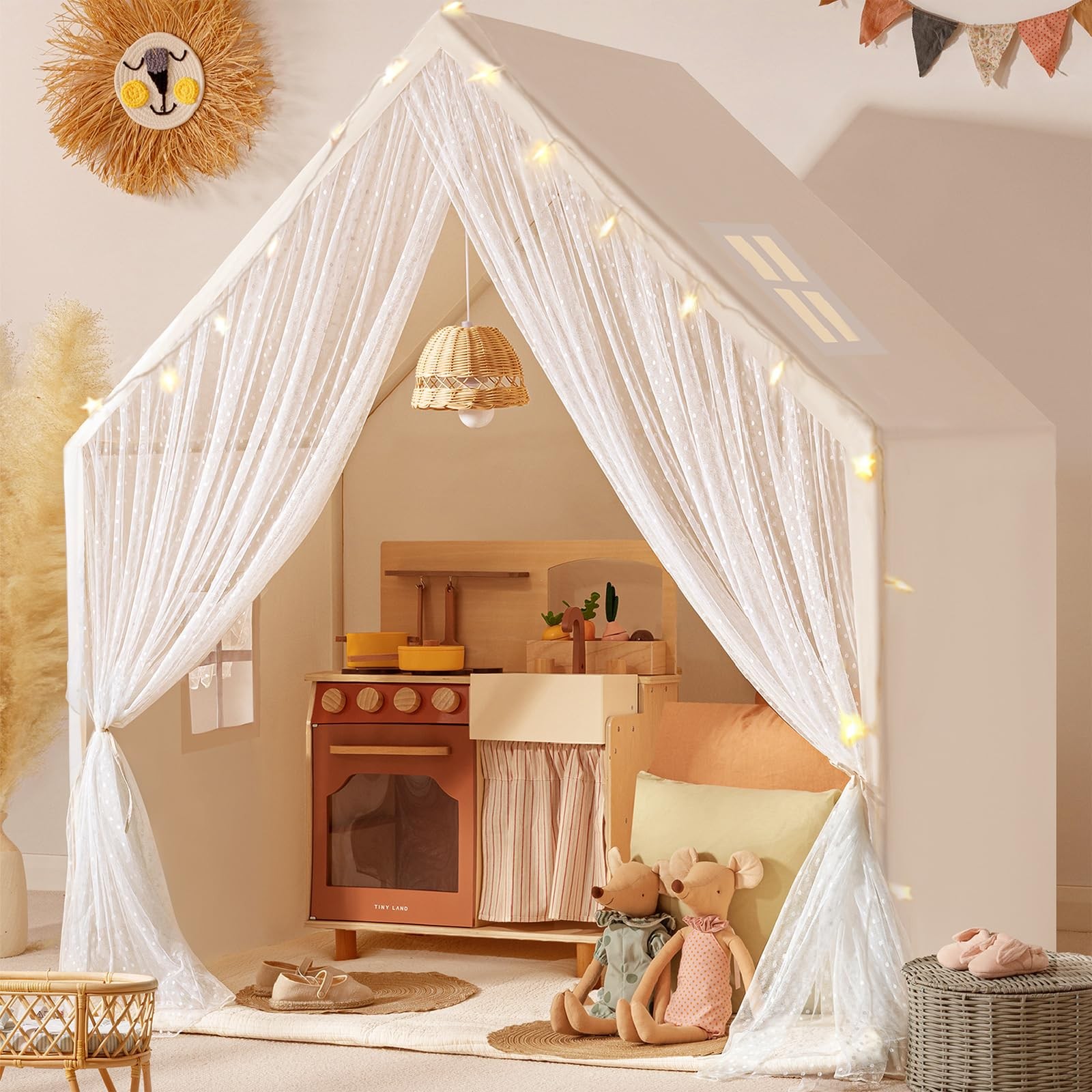 Kids Play Tent Large Indoor Playhouse Toddlers Reading Nook Lace Tiny Land Girls