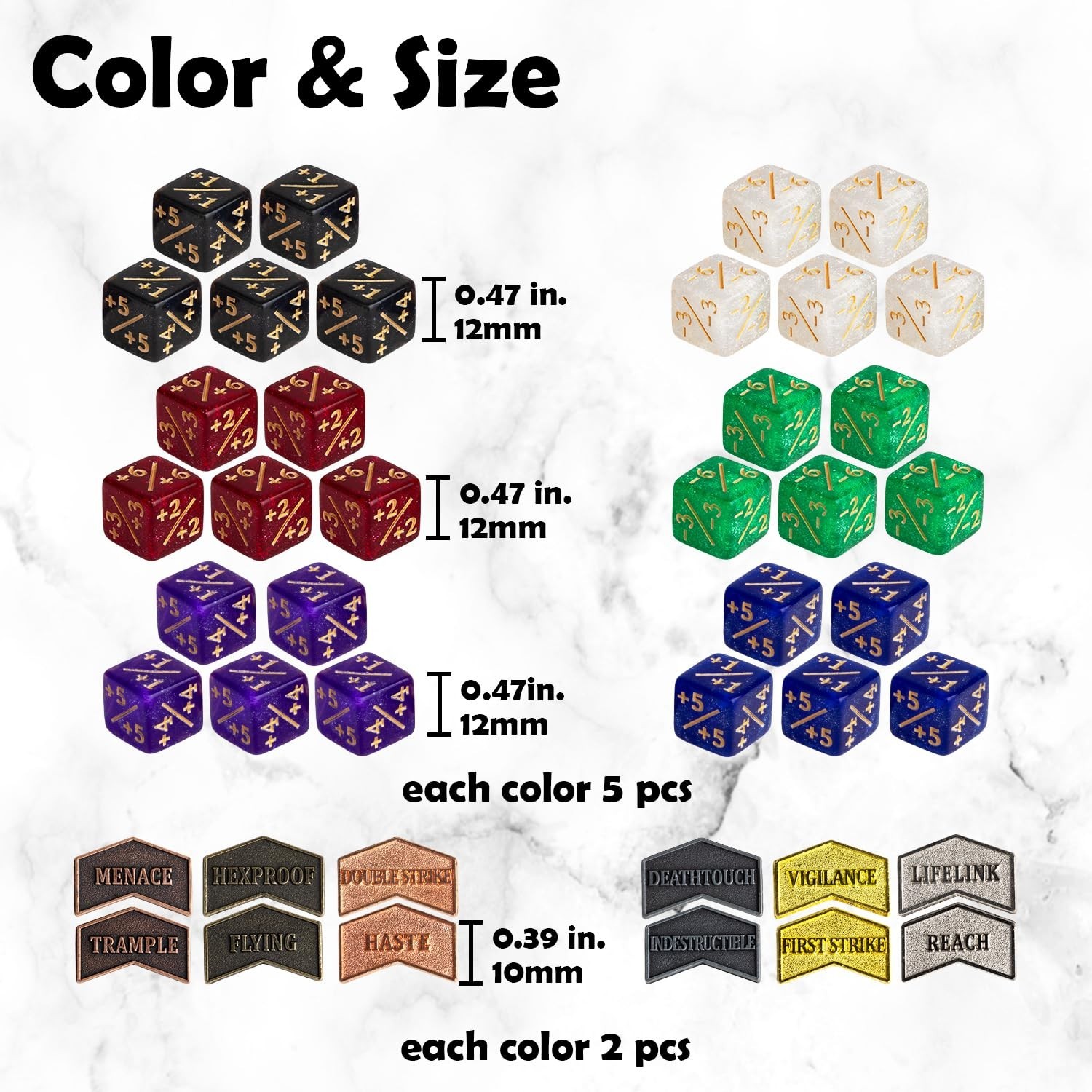 42 Pieces MTG Dice Counters 12mm Abilities Keywords Reversible Metal Tokens C…