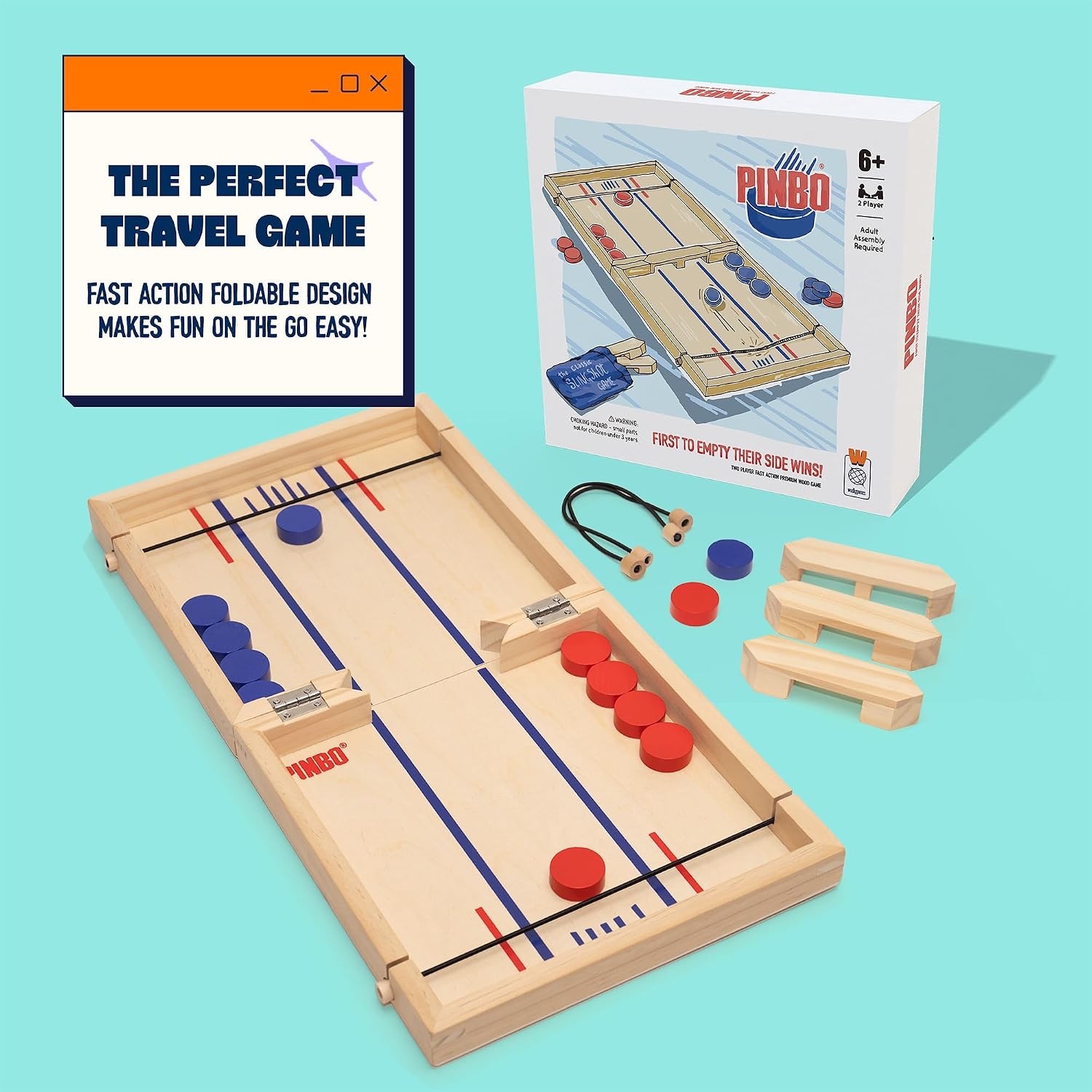 Pin Sling Puck Game Fast Sling Puck 18” x 9” Table Wood Board Game Foldable