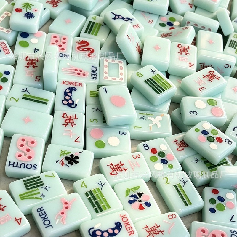 Mint Green American Mahjong Set 160 Pcs Single Layer Tiles Board Games
