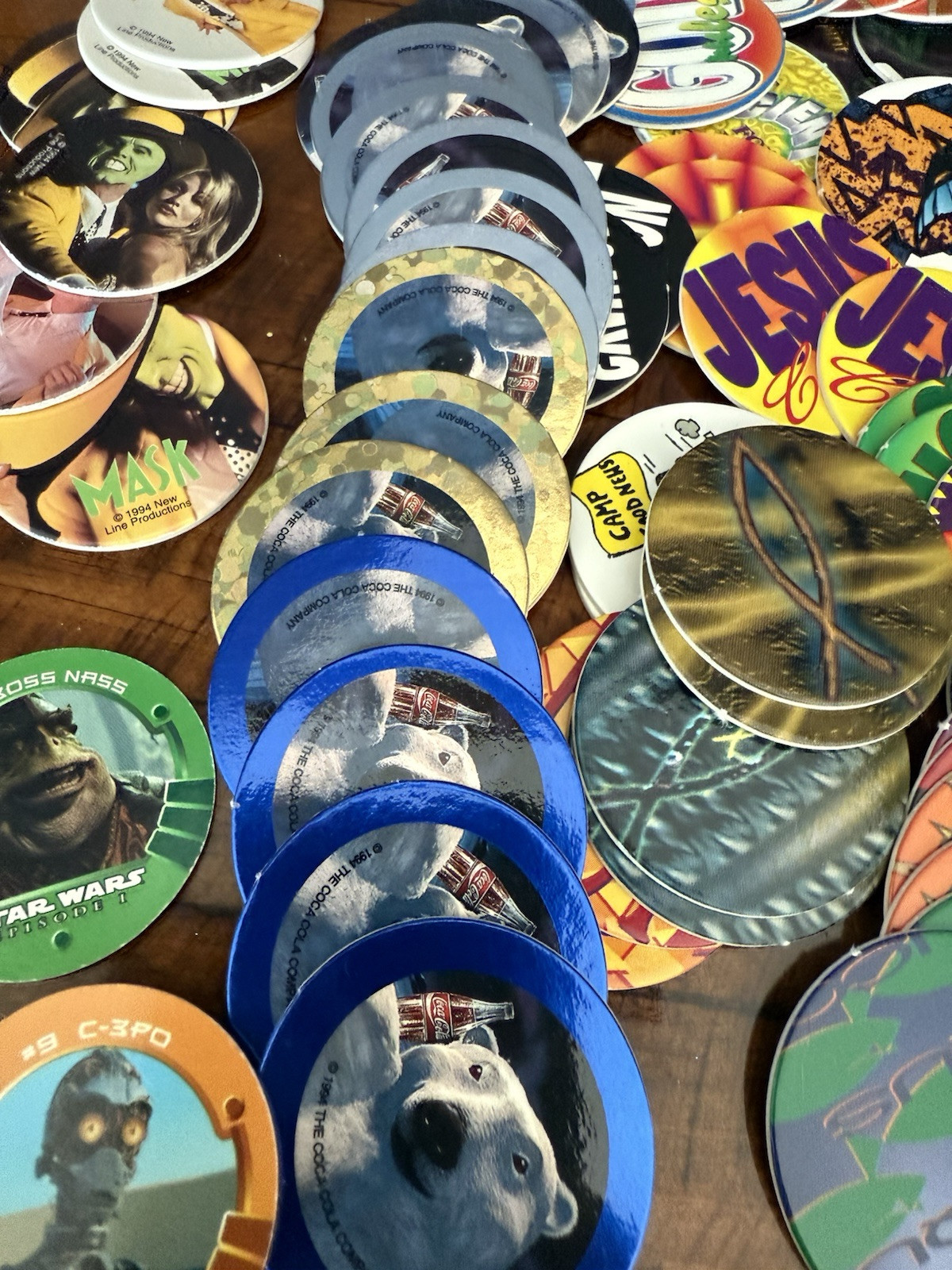 150+ Pog, Milk cap LOT 1994-1995 Knotts Berry Farm Coke The Mask Wizard Of OZ +