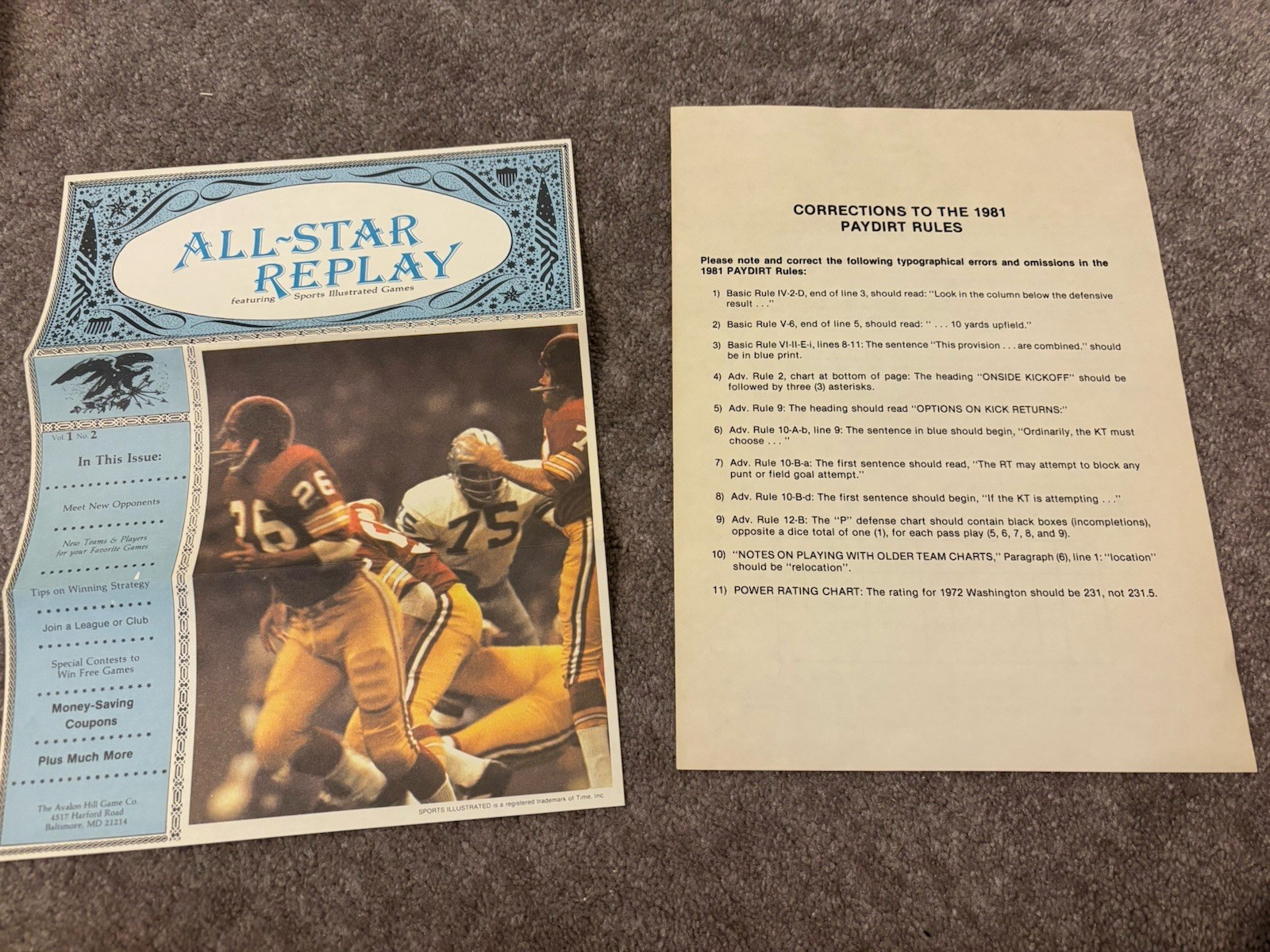 Paydirt Authentic Action NFL Football Board Game 1982 Please Read