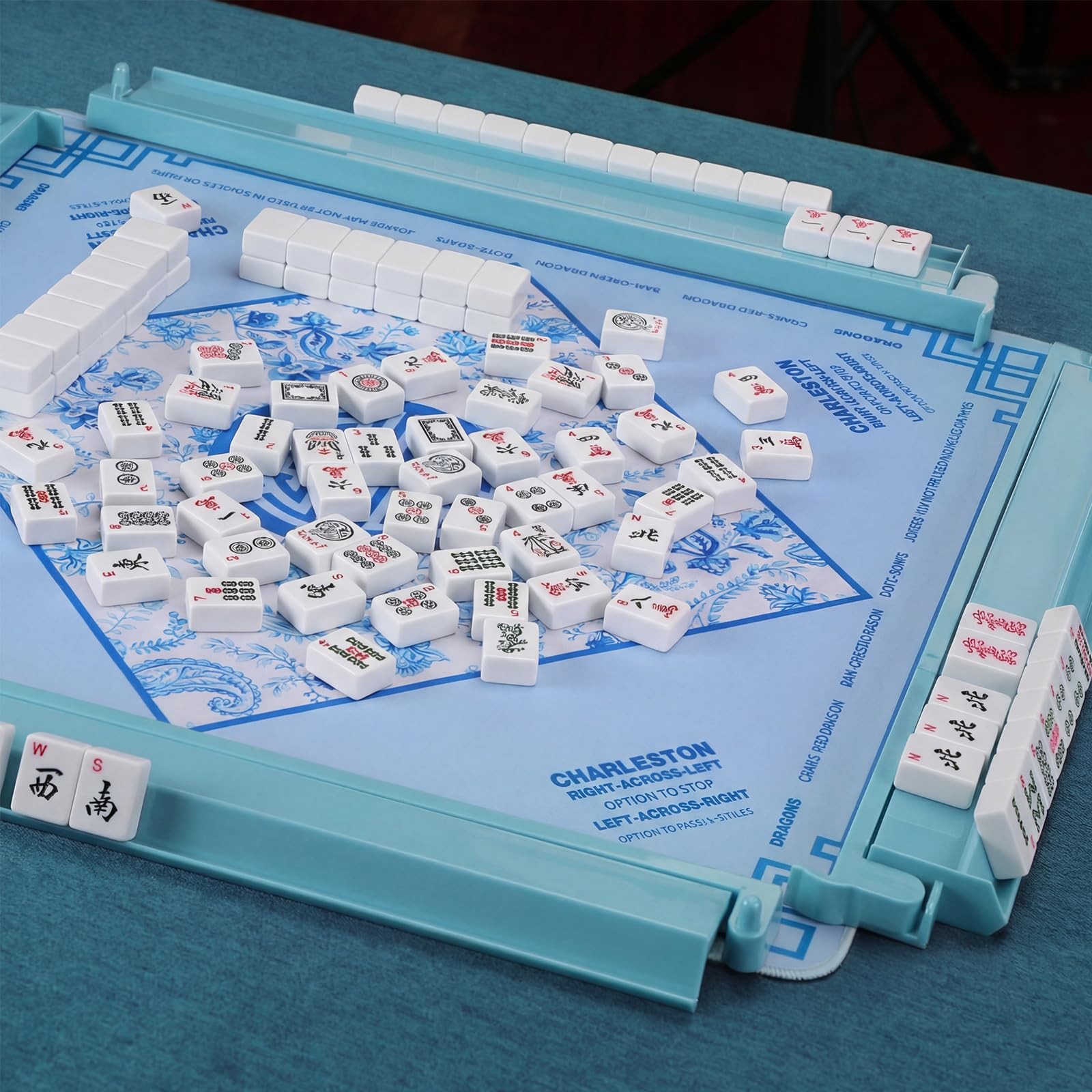 4 Pcs 18.7 Inch Misty Blue Acrylic Mahjong Tile Racks with Pushers for Game N…