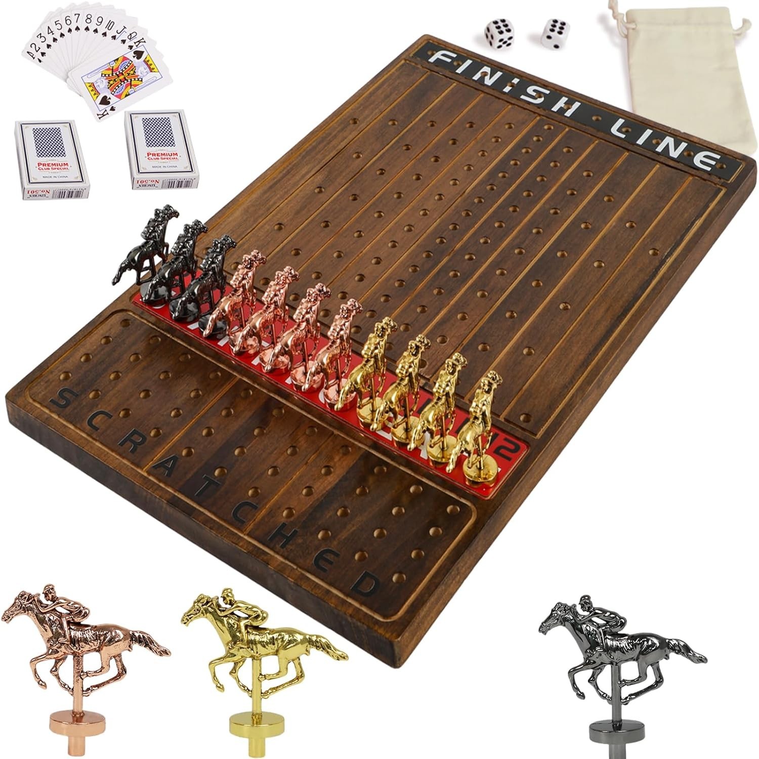 Horse Race Board Game Racing Game Thickened Solid Wood with 11 Luxurious Dura…
