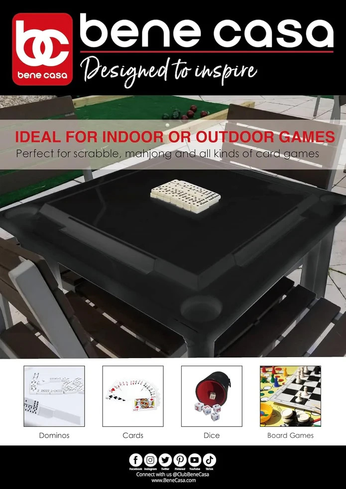 Bene Casa – Black Indoor & Outdoor Domino and Game Table Includes Domino