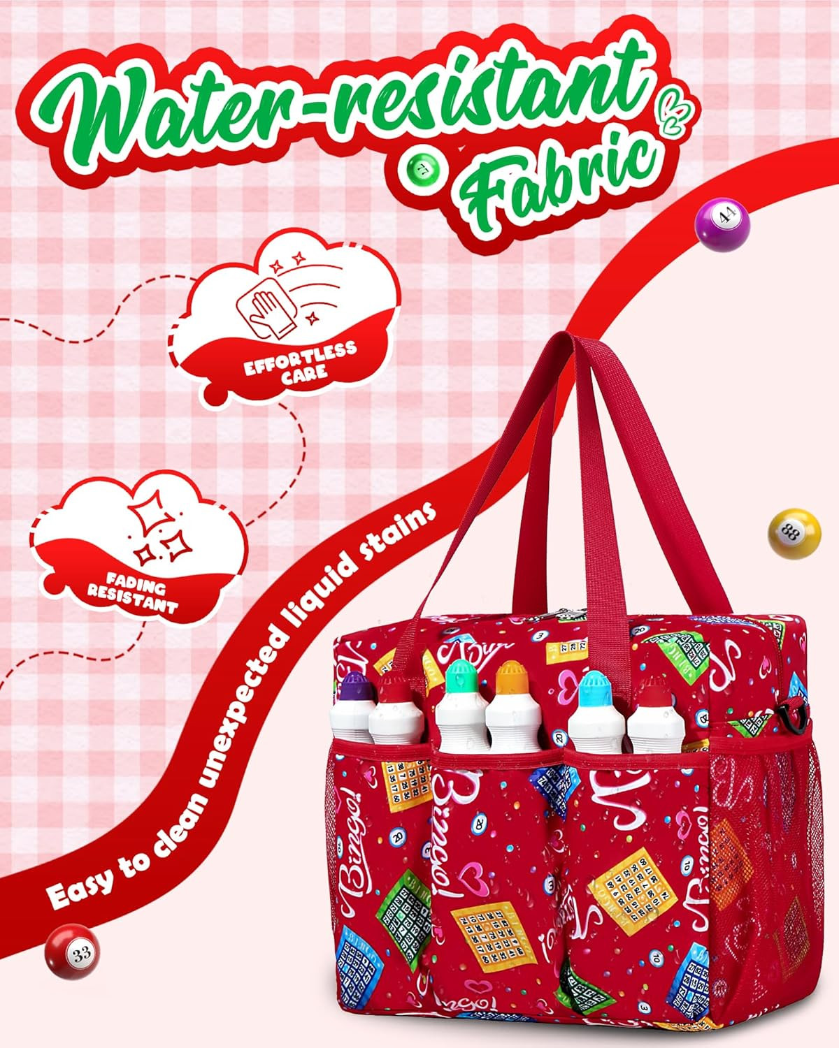 Bingo Bag with Pockets for Daubers Dabbers Dobbers Dotters Casino Bingo Game Acc