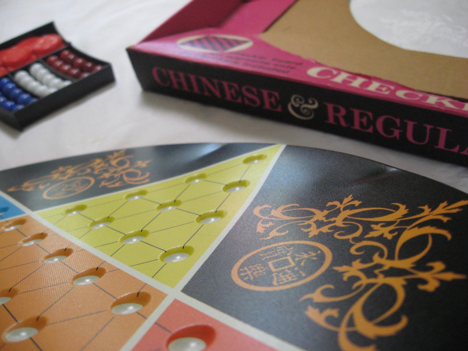 Ohio Art metal tin litho board CHINESE & REGULAR CHECKERS – complete w/ box