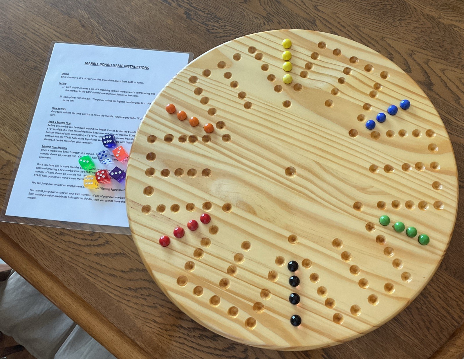 18” 6 PLAYER PINE WOOD AGGRAVATION MARBLE GAME BOARD 2 to 6 PLAYERS. NEW