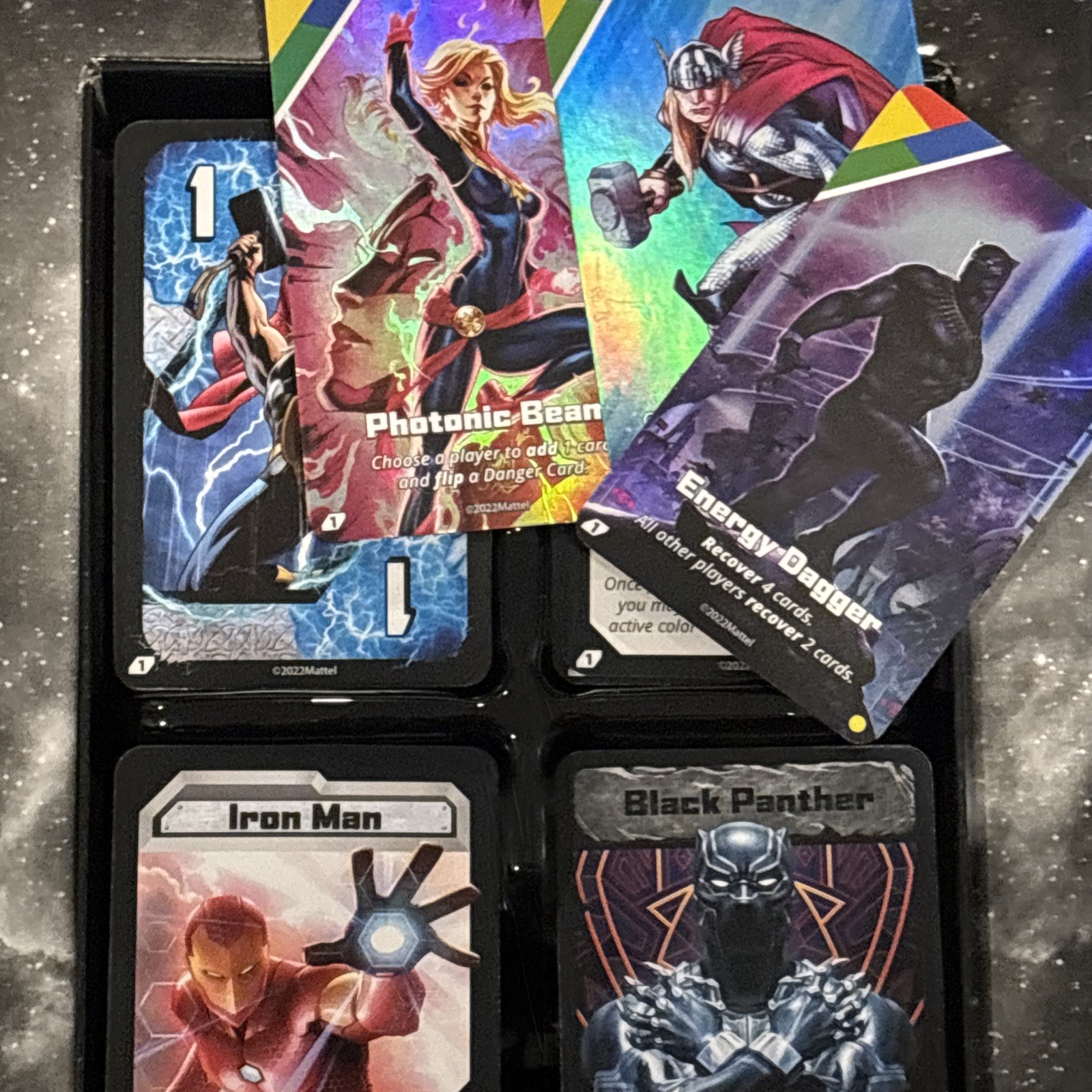 Marvel 1st Edition UNO Ultimate Black Panther Thor Iron Man Cptn Marvel – 3 Foil