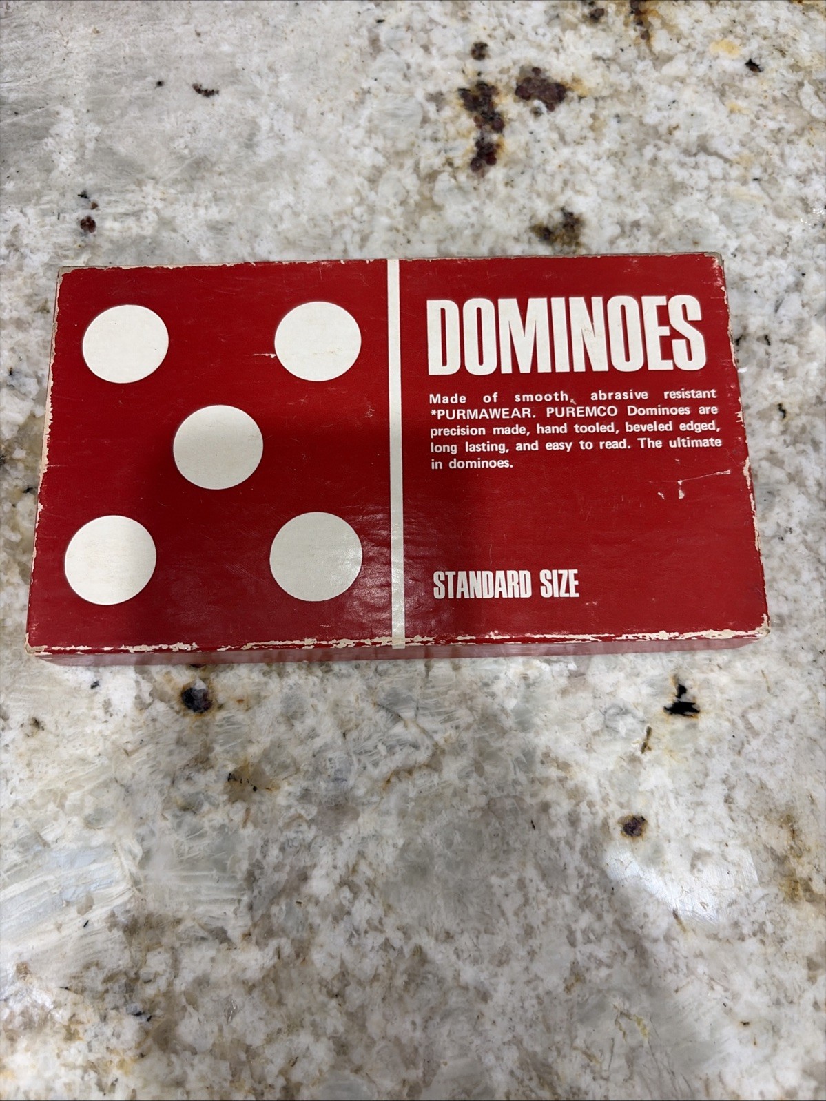 DOMINOES VINTAGE PURMAWEAR STANDARD SIZE PUREMCO NO. 30 BEVELED EDGES RED