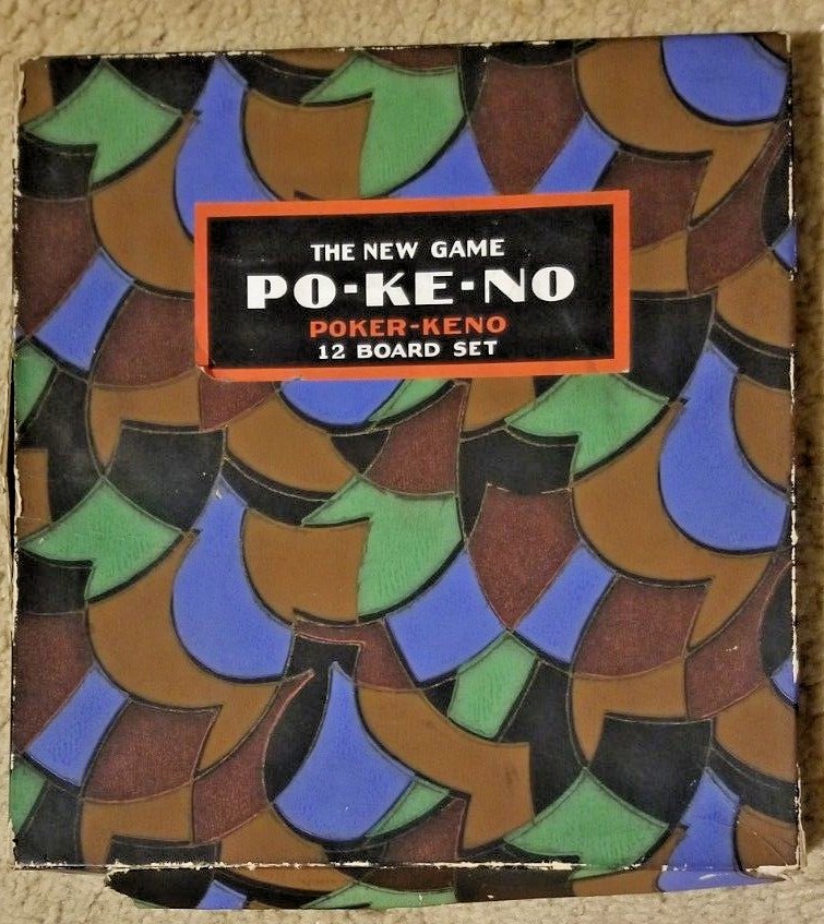 Vintage Po Keno Family Card Game – 12 Board & 200 Chip Set -Unusual Colorful Box