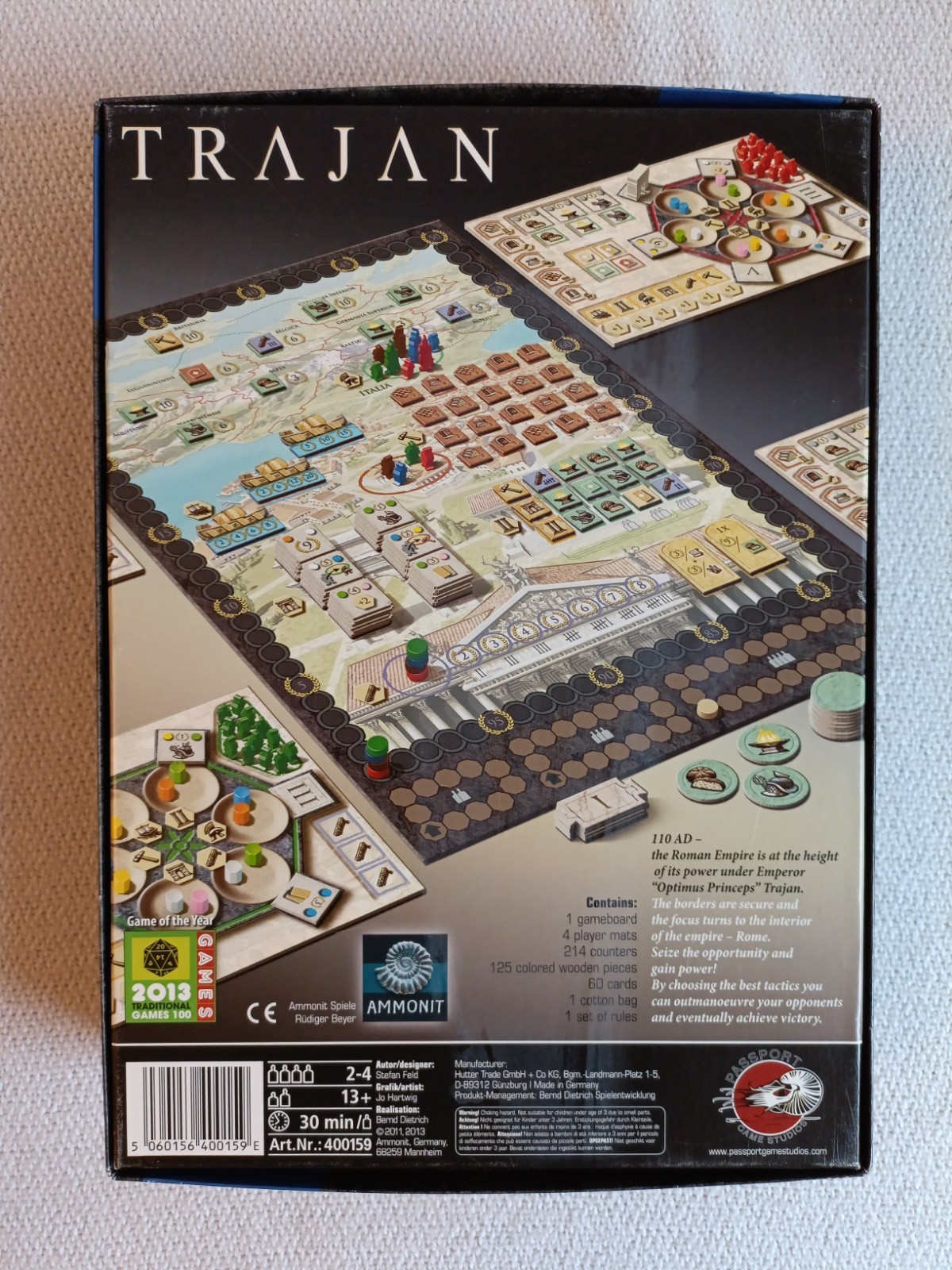TRAJAN Ancient Rome Strategy Board Game Stefan Feld 2013 New Open Box COMPLETE