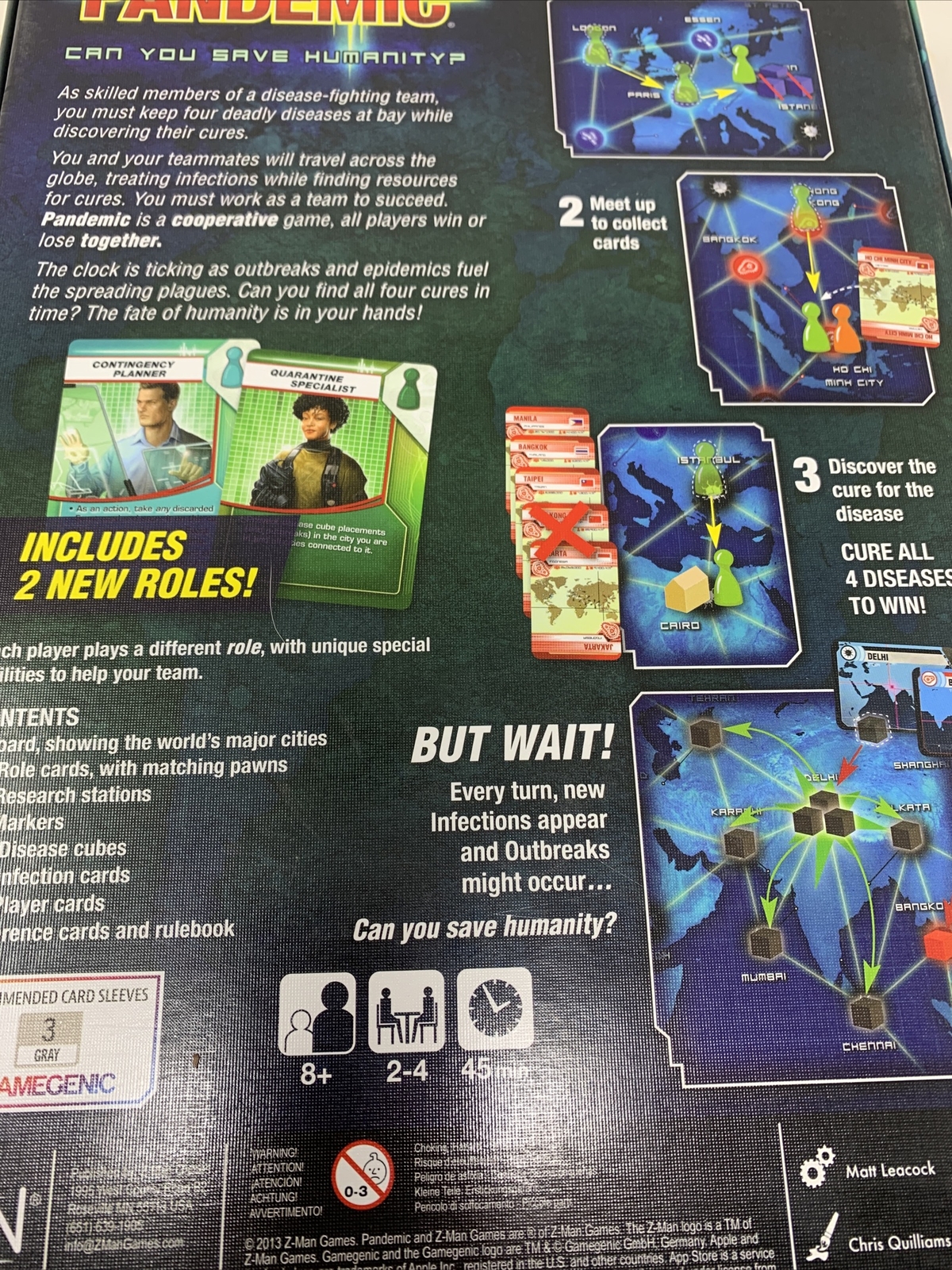 Z-Man Games Pandemic Cooperative Base Board Game 2 To 4 Players Complete EUC