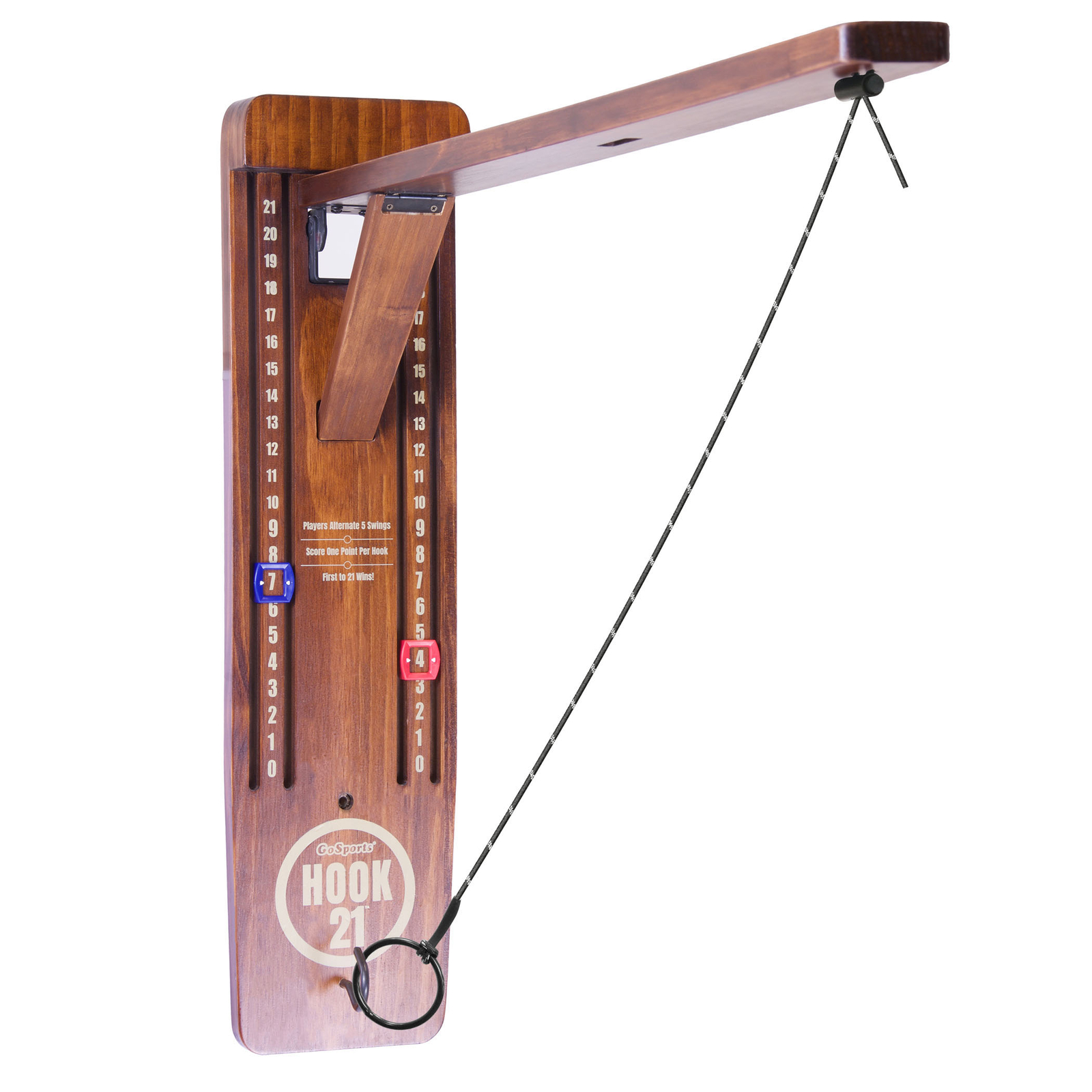 GoSports Hook21 Ring Swing Game -Ring Toss Game with Foldable Arm – Brown