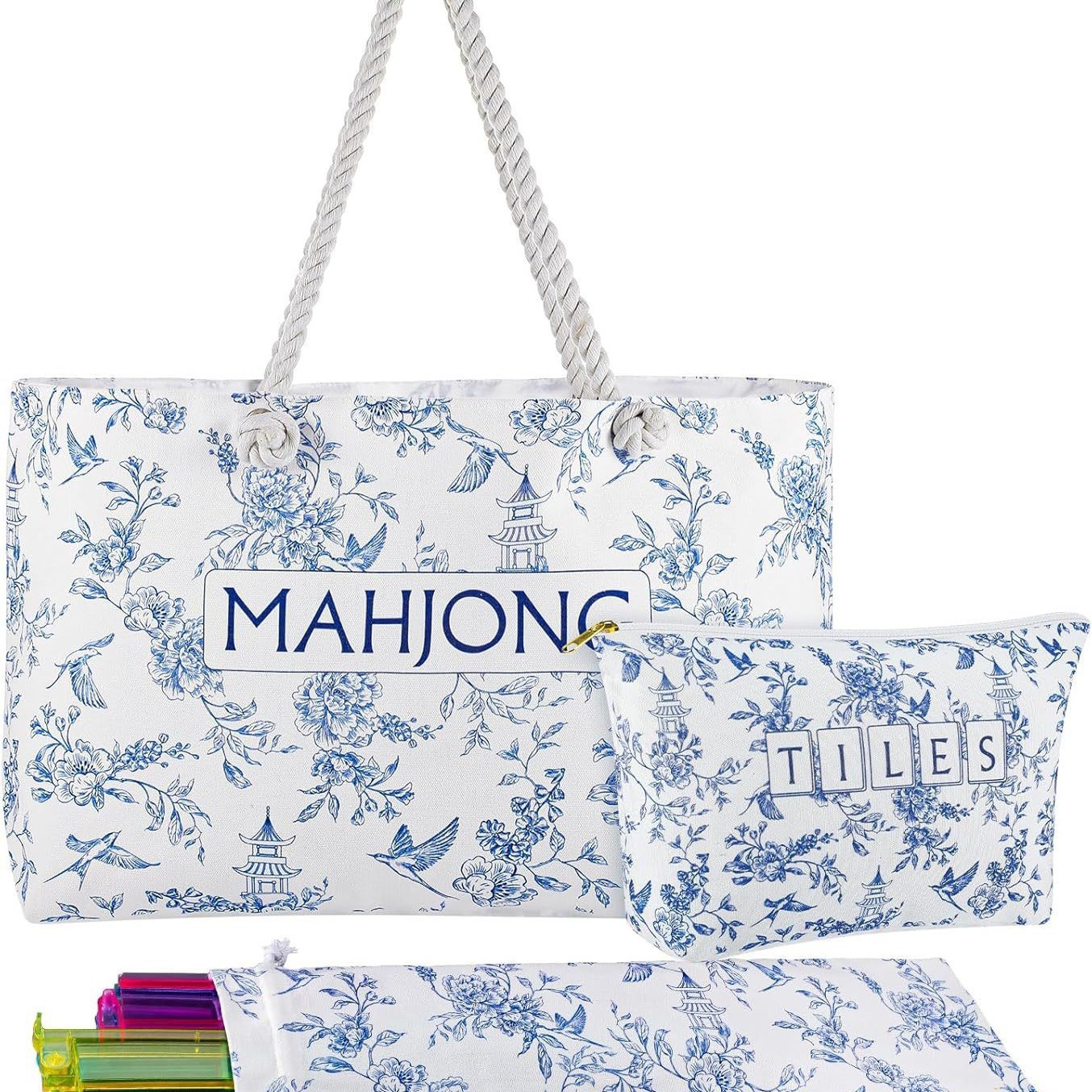 NEW!American Mahjong,160 deep blue Layered+Fashion Mahjong bag set Fast ship