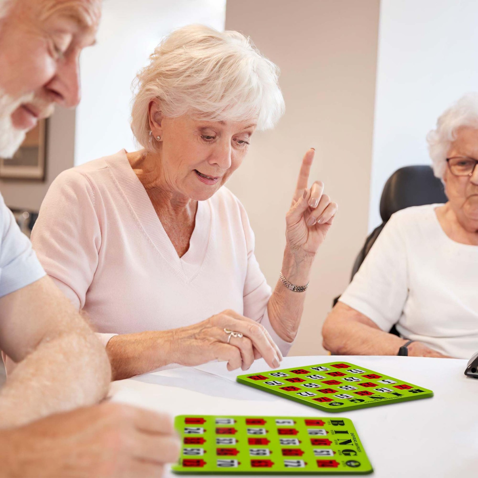 Jam-Proof Large Print Bingo Cards with Sliding Windows, 10 Pack, Green