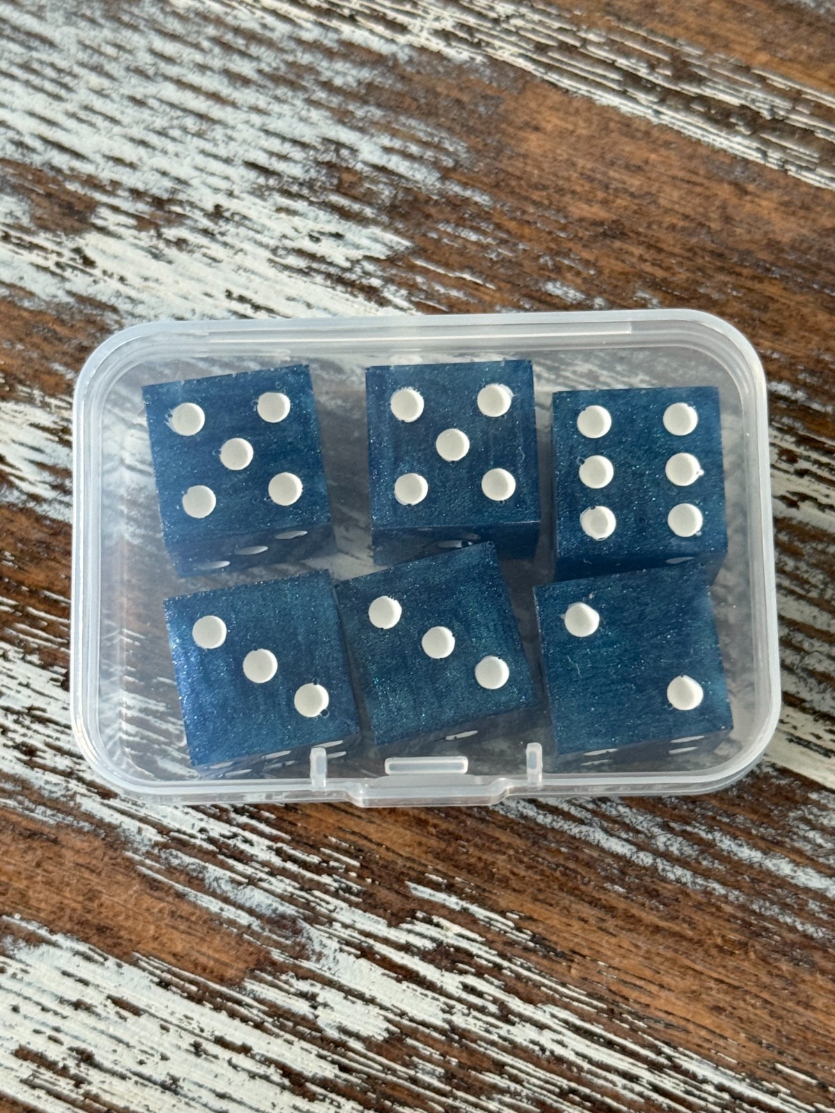Resin Dice Set 6pcs – Blue Galaxy Sparkles – Handmade Replacement Dice Games