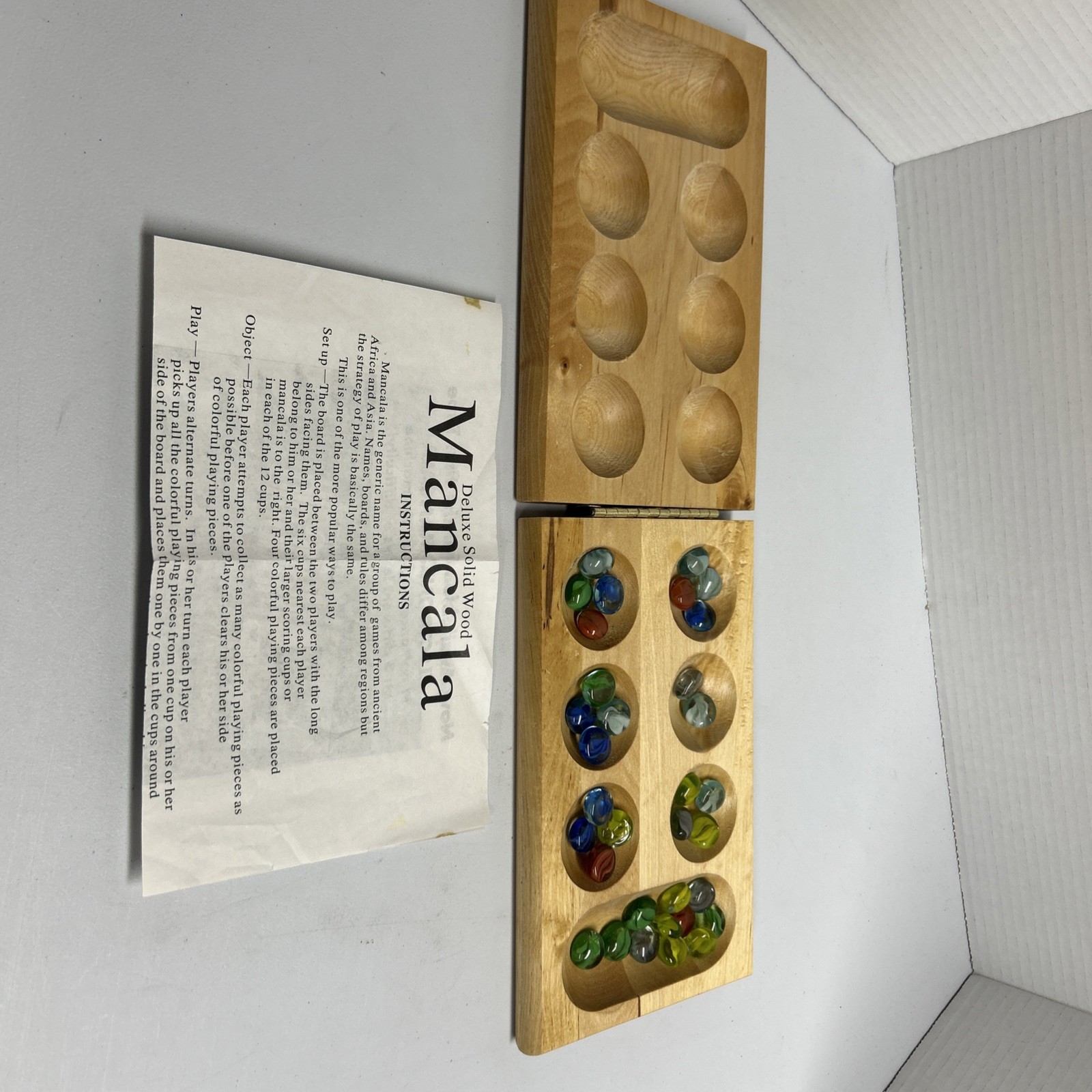 Oak Finished Wood Board w/ Gemstone Pieces MANCALA – 2001 Cardinal Solid Wood