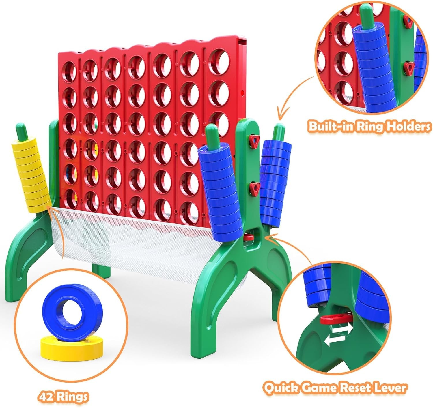 1.9 Ft Giant 4-in-A-Row Connect Game for Family Fun – Portable Indoor/Outdoor