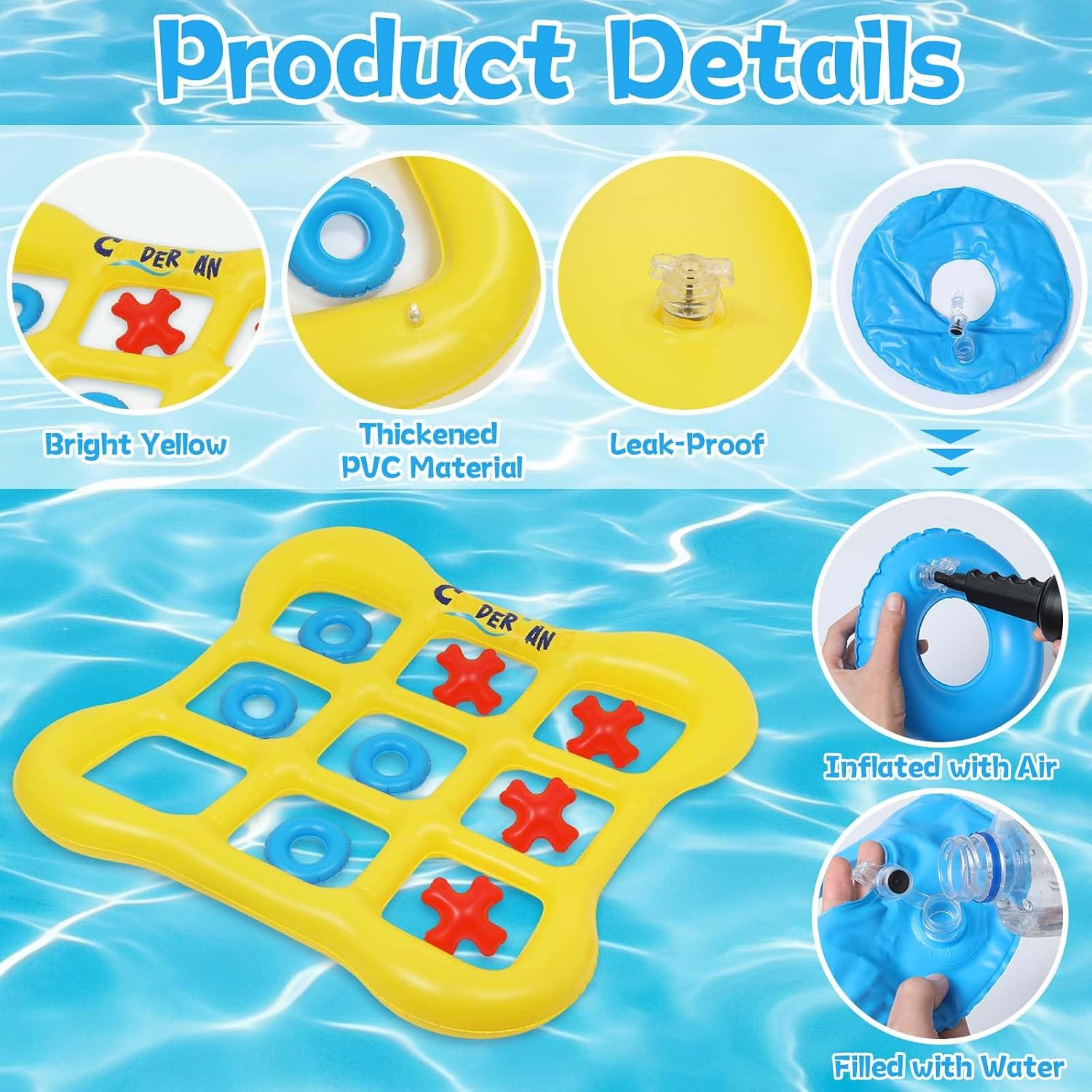 Pool Games Set Giant Inflatable Tic-Tac-Toe Board with 10 Balls 2-10 Players 4.6