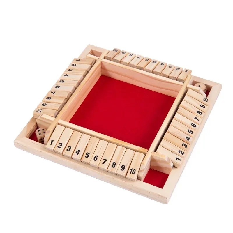 Wooden Dice Board Game Shut The Box for 4 Players Flaps & Dices Game Parent-chi*