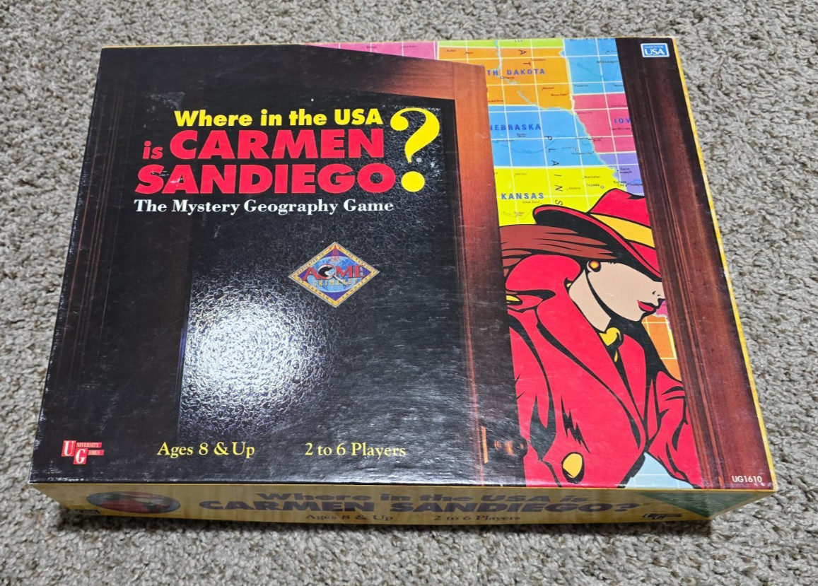 Vintage WHERE IN THE USA IS CARMEN SANDIEGO? Board Game University Games 1993