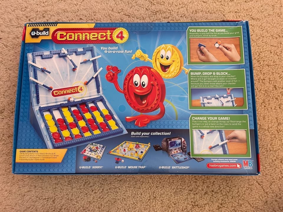 CONNECT 4 U-Build Lego System Board Game by Hasbro New Kids/Family Strategy Fun