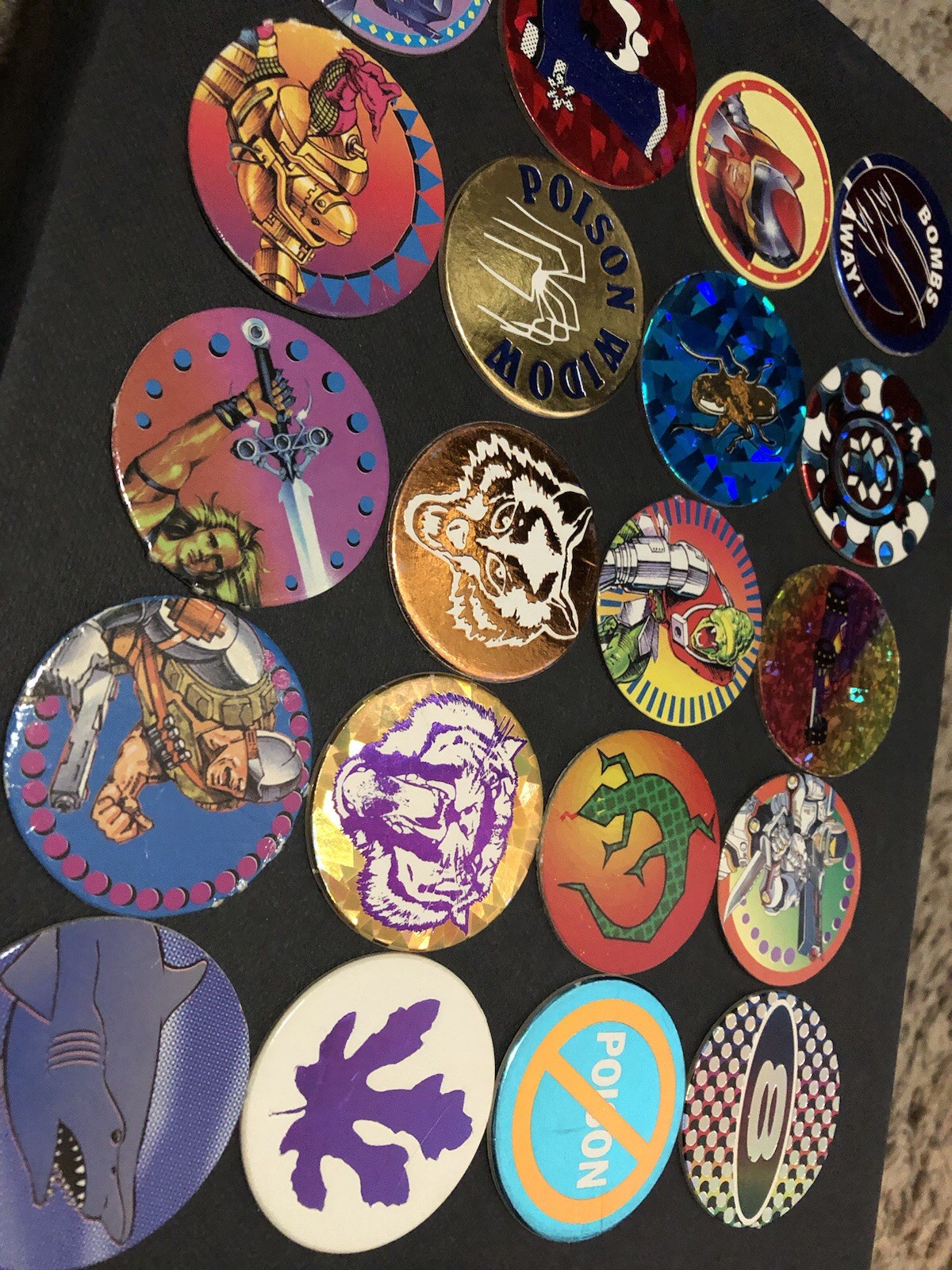 Lot of 20 Vintage 1990’s POGS Milk Caps, 1 Yin Yang Metal Slammer