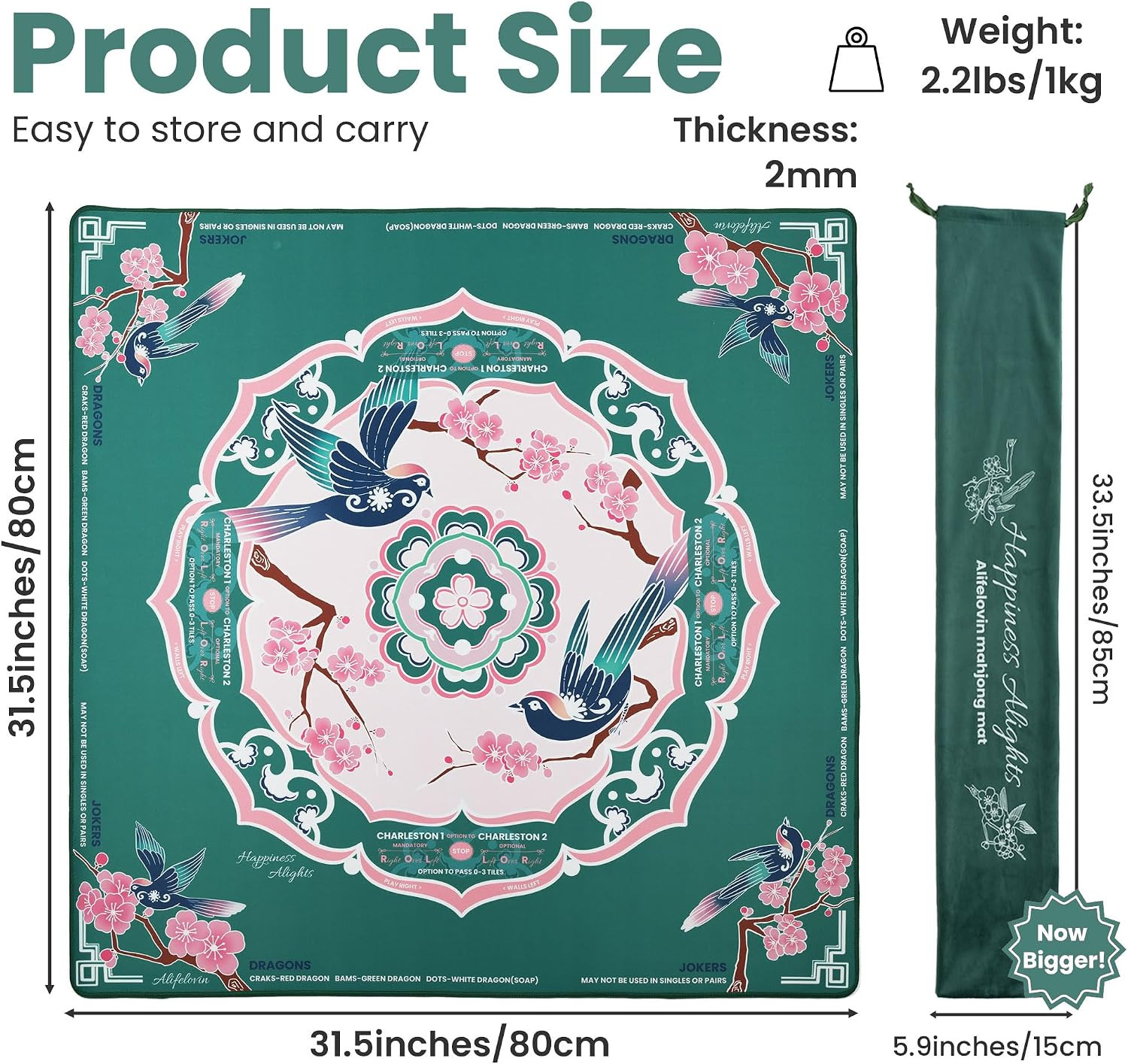 Designer Mahjong Mat – American Mah Jongg Mat for Table 31.5X31.5 Inch Non-Slip