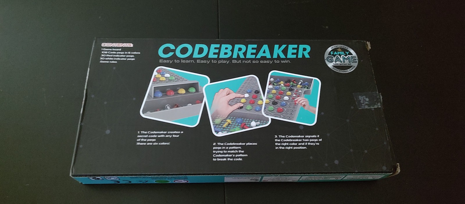 Codebreaker,Easy to learn, Easy to play , not so easy to win, age 4+, 2 players