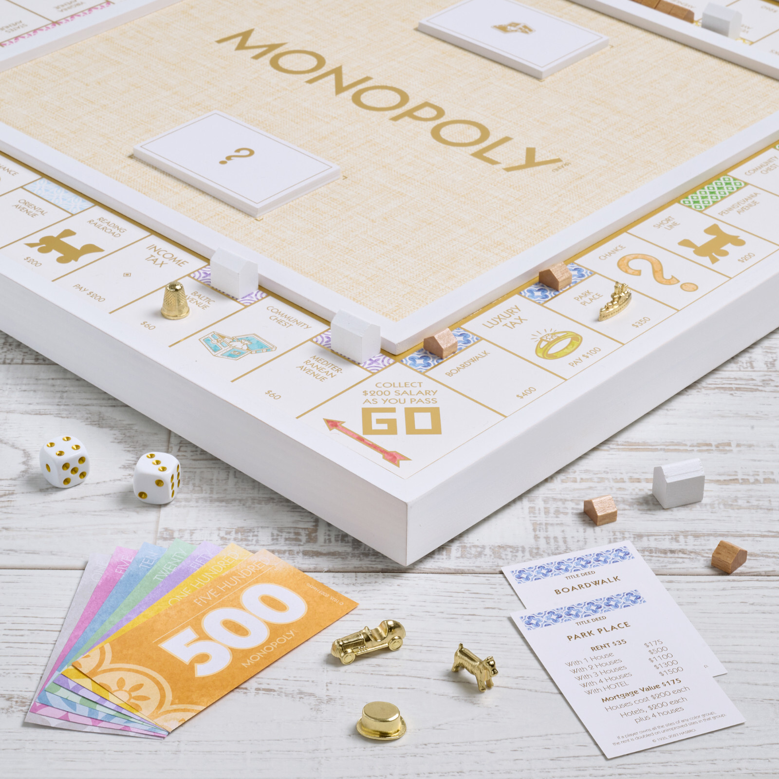 WS Game Company Monopoly Bianco Edition with Foil-Stamped Wood Game Board New